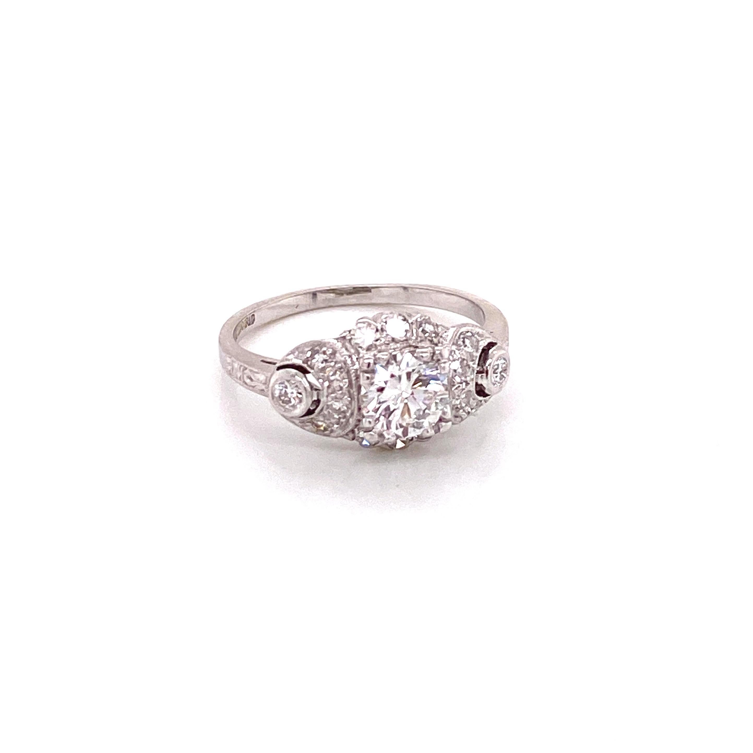 Vintage Platinum Art Deco .63 Carat Diamond Ring In Good Condition For Sale In Boston, MA