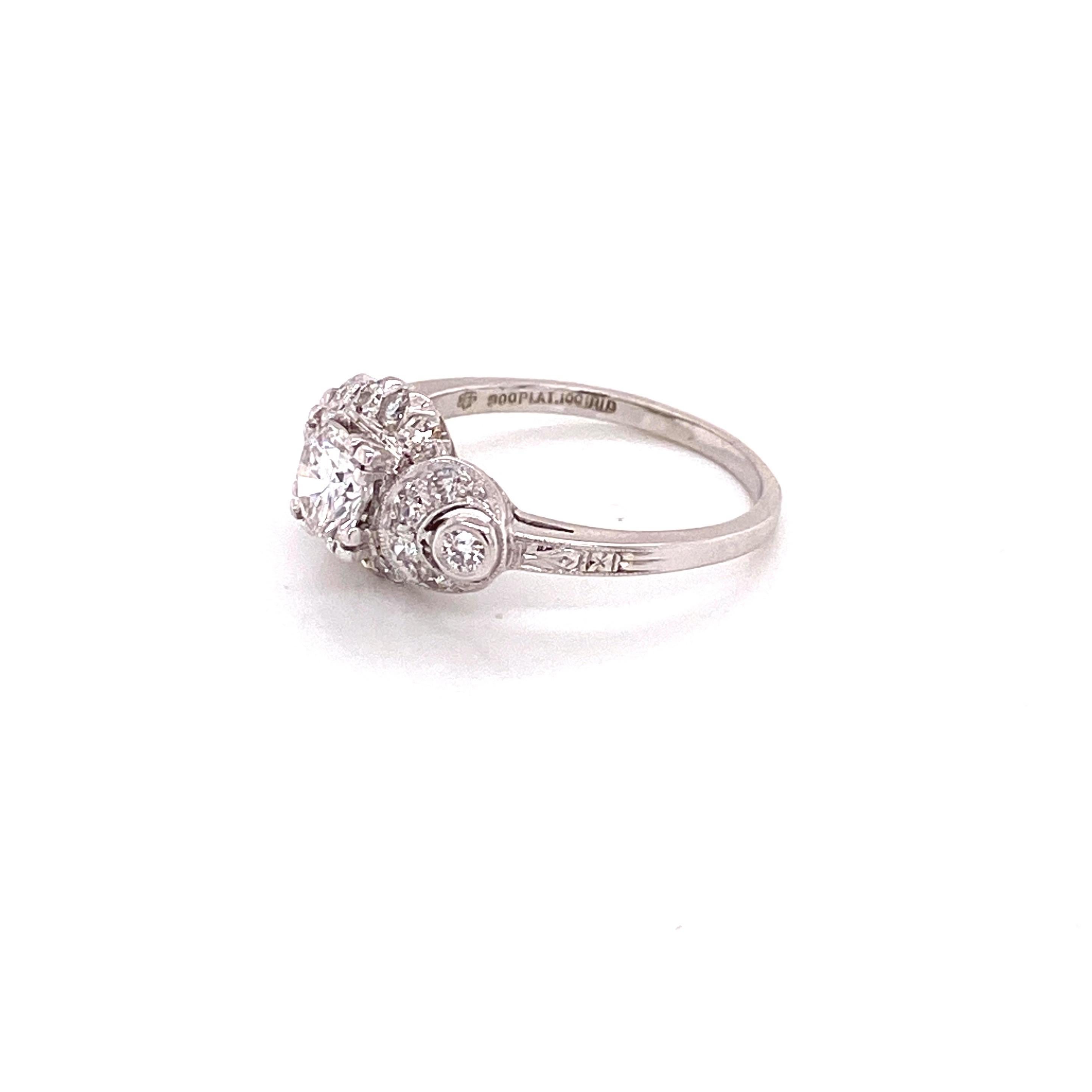 Women's Vintage Platinum Art Deco .63 Carat Diamond Ring For Sale