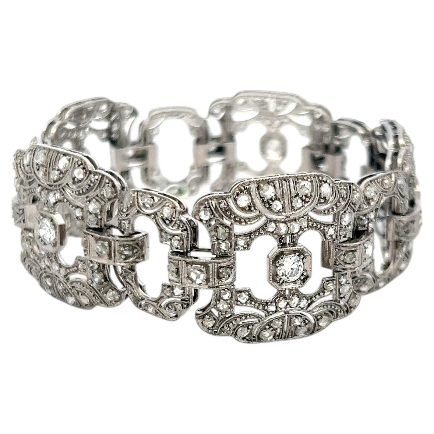 Vintage Platinum Art Deco Bracelet with 2.75ct Circular & Rose Cut Diamonds