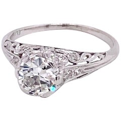 Vintage Platinum Art Deco Diamond Engagement Filigree Ring 1.00 Carat