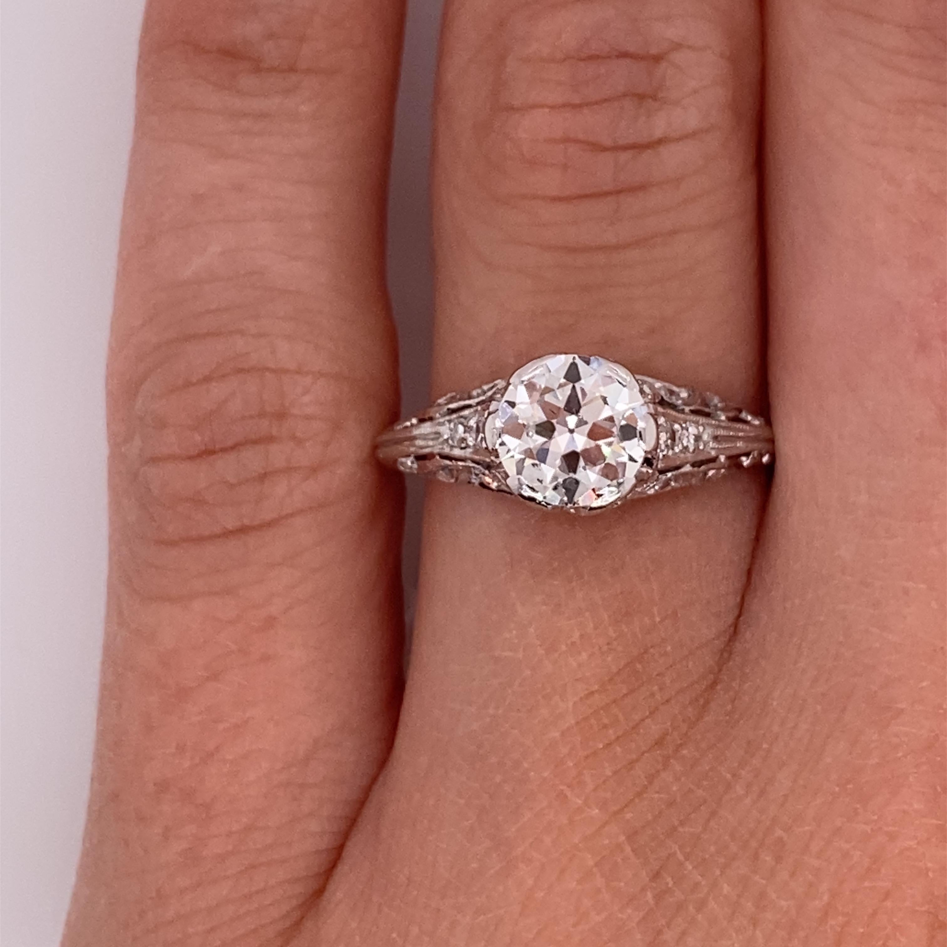 Vintage Platinum Art Deco Diamond Engagement Filigree Ring 1.00 Carat 2