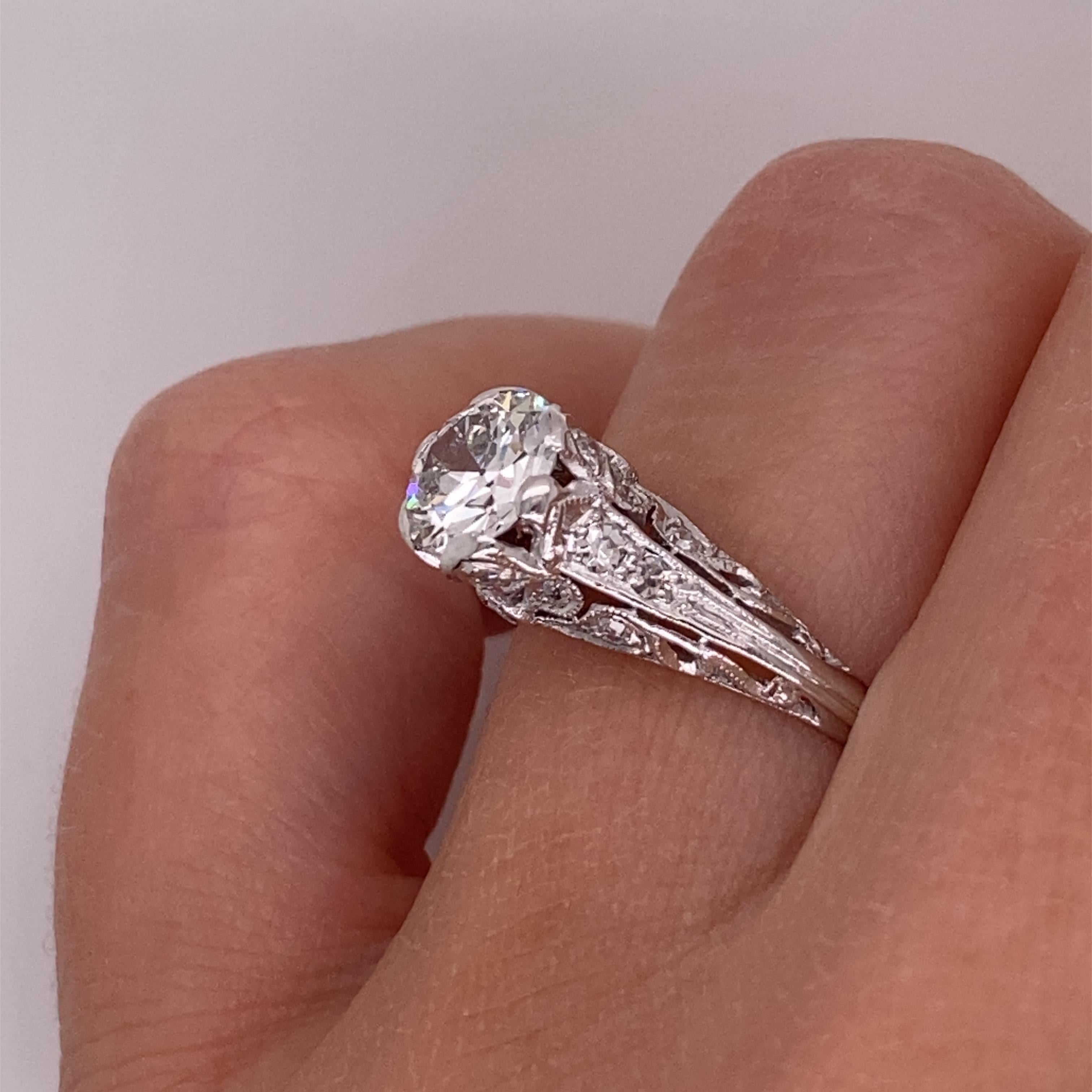 Vintage Platinum Art Deco Diamond Engagement Filigree Ring 1.00 Carat 3
