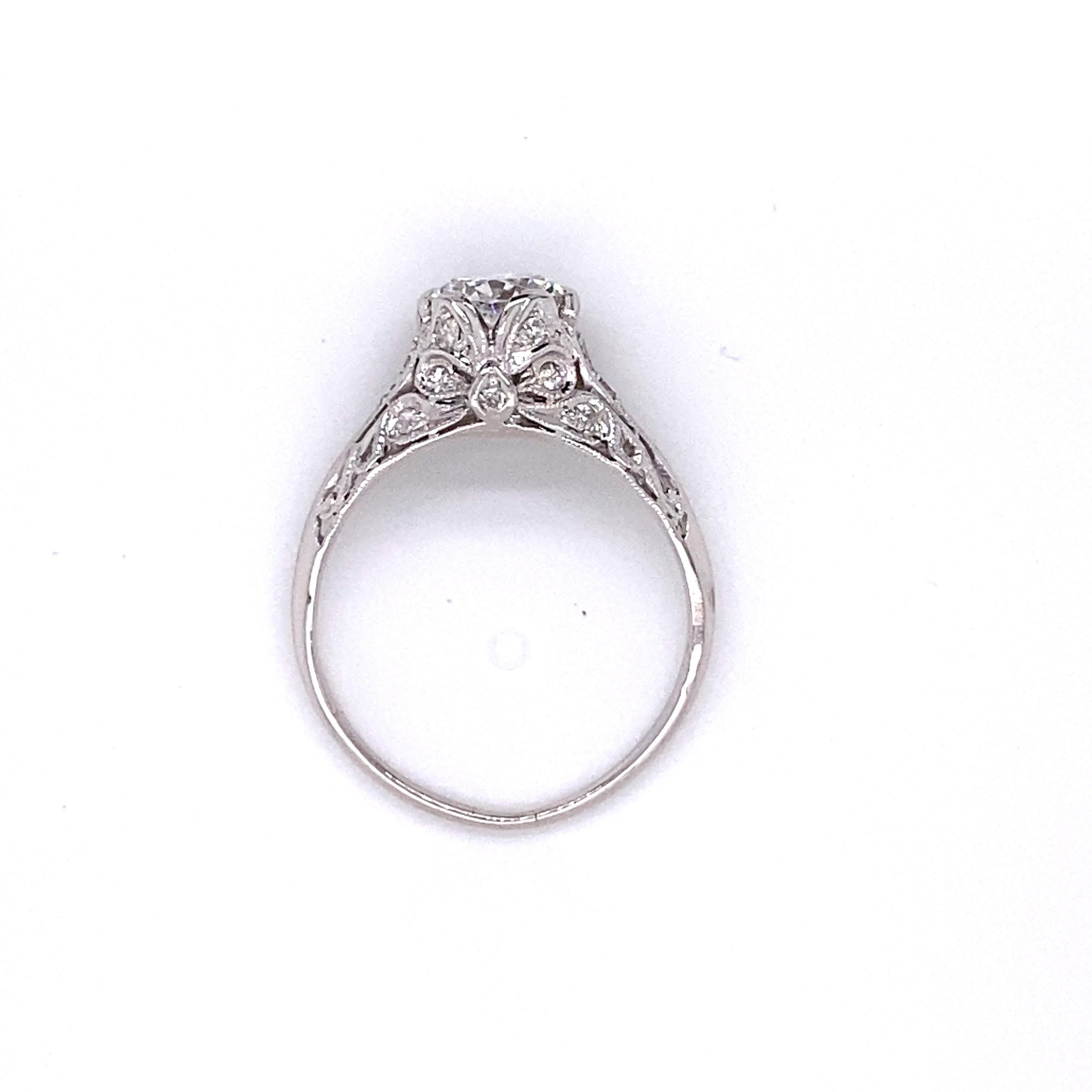 Vintage Platinum Art Deco Diamond Engagement Filigree Ring 1.00 Carat 5