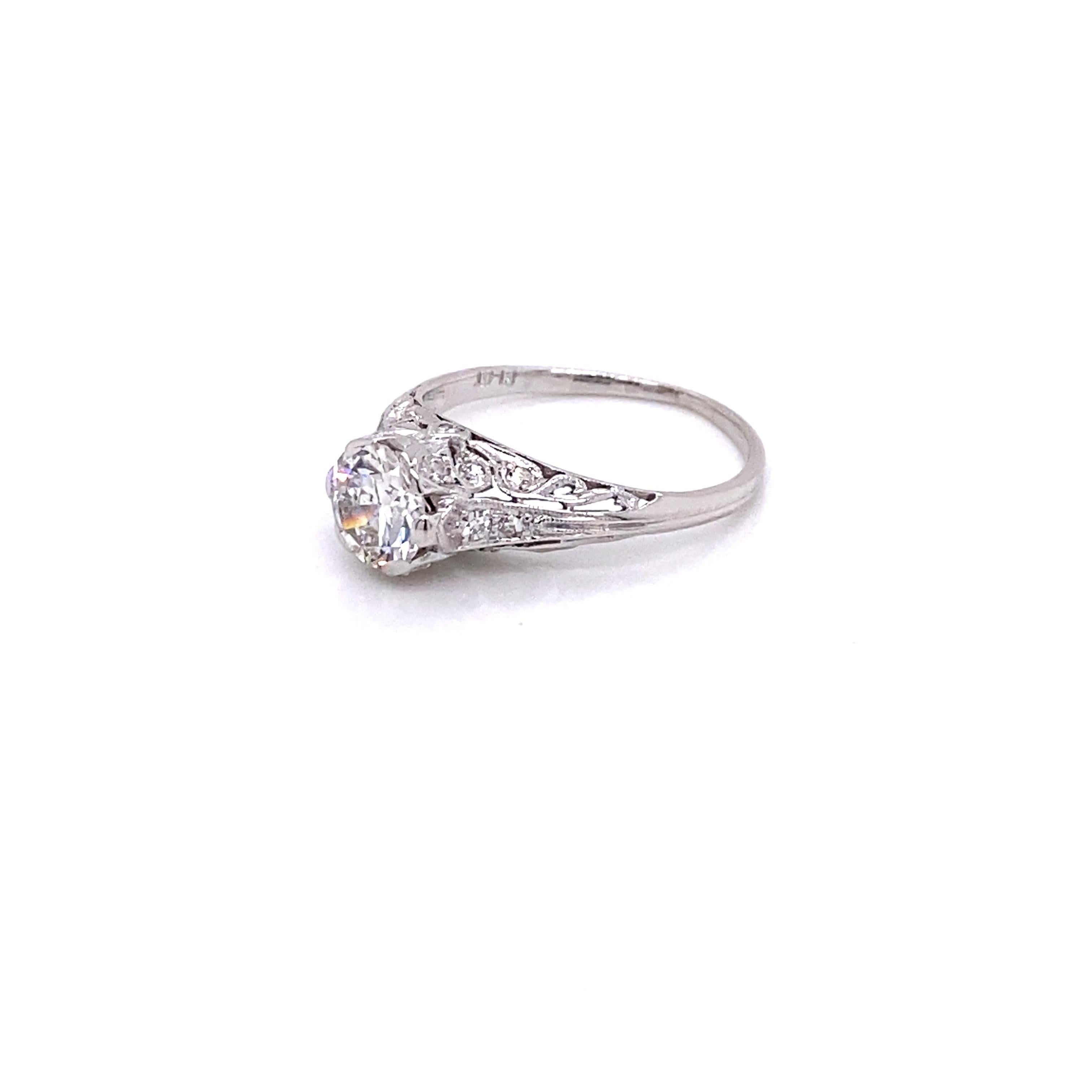 Old European Cut Vintage Platinum Art Deco Diamond Engagement Filigree Ring 1.00 Carat