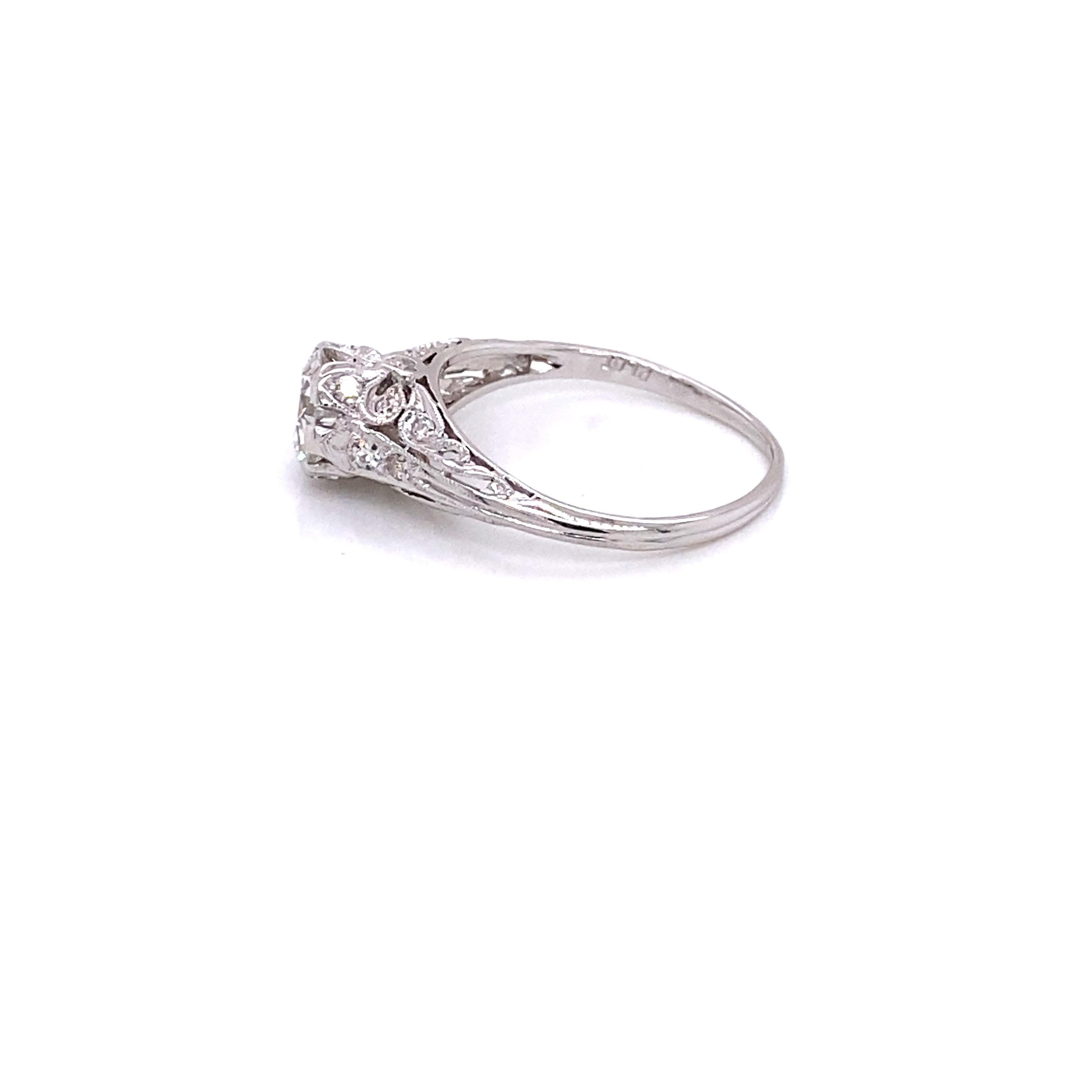 Women's Vintage Platinum Art Deco Diamond Engagement Filigree Ring 1.00 Carat