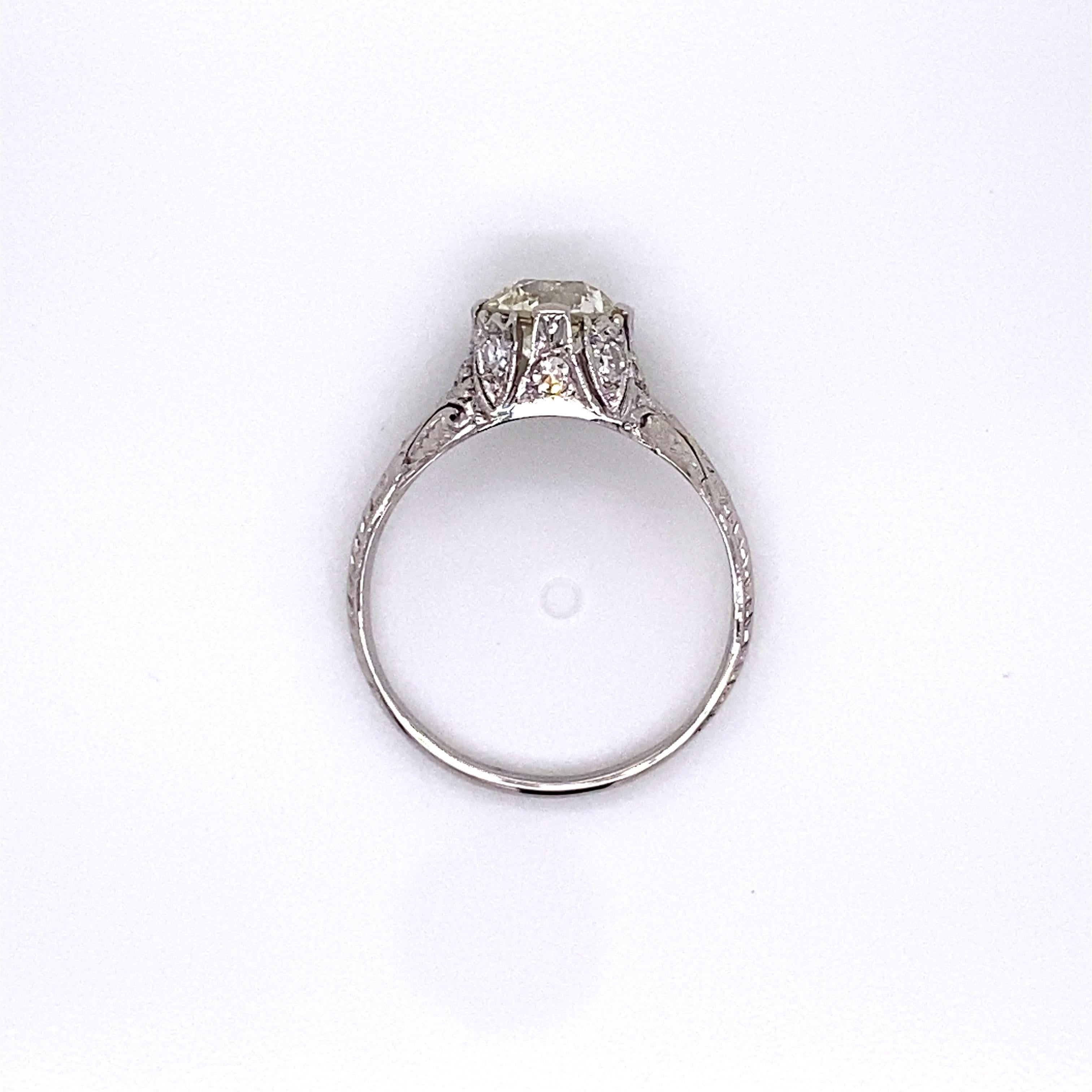 Vintage Platinum Art Deco Diamond Engagement Filigree Ring 1.31 Carat For Sale 5