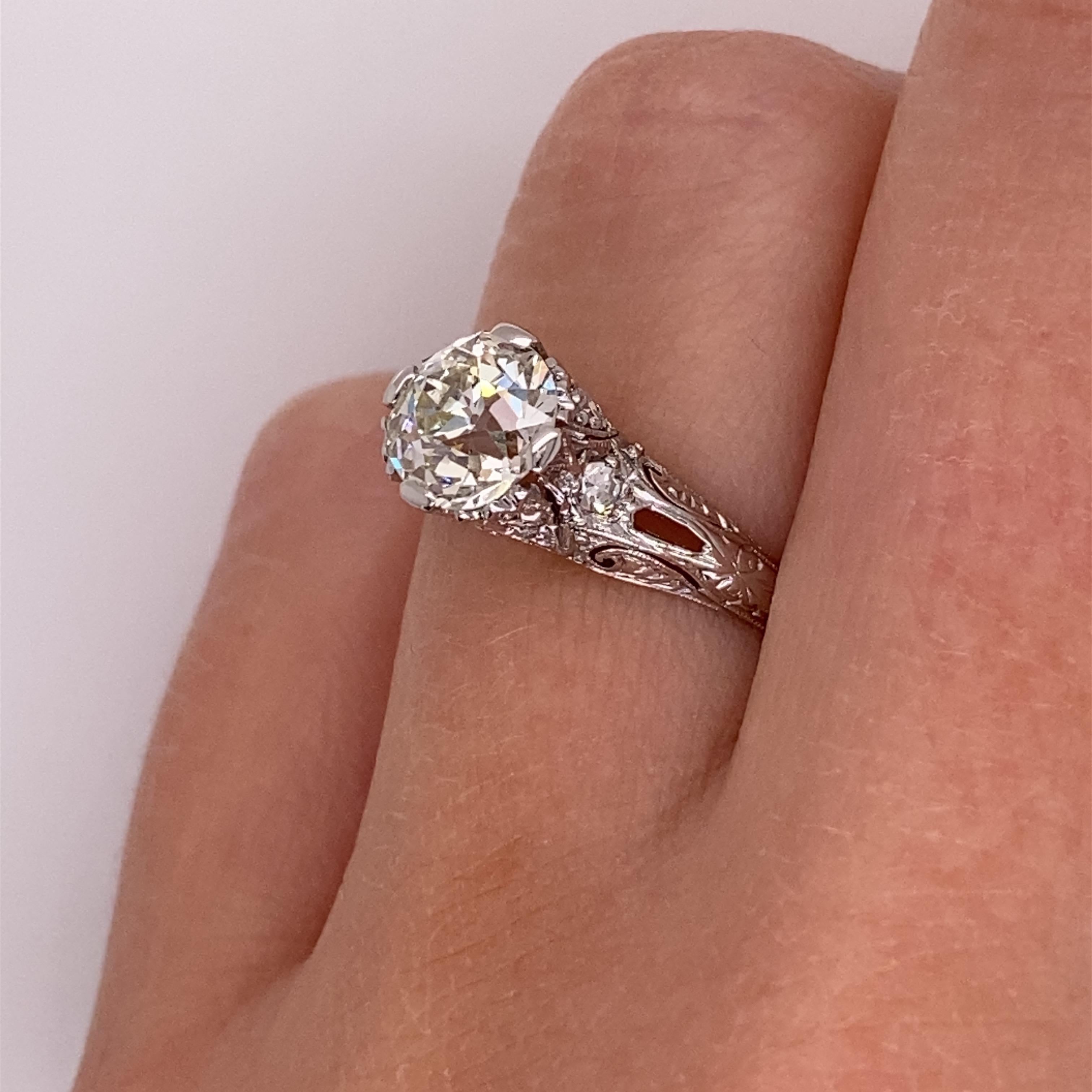 Vintage Platinum Art Deco Diamond Engagement Filigree Ring 1.31 Carat For Sale 8