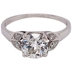 Bague de fiançailles Art déco vintage en platine avec diamants 1,01 carat avec feuilles de diamants