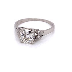 Vintage Platinum Art Deco Diamond Engagement Ring 1.01 Carat with Diamond Leafs