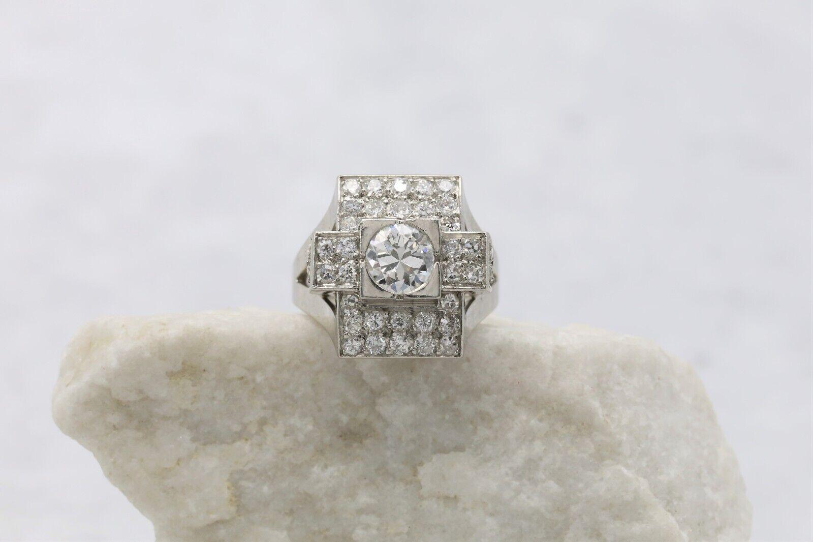 Femenino o masculino Anillo de diamantes Art Déco vintage de platino, talla 4,75 - 8,7 g