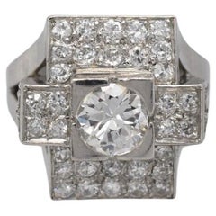 Anello vintage in platino Art Deco con diamante, misura 4,75 - 8,7g