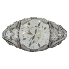 Vintage Platinum Art Deco Diamond Ring with 2.50 carats European Cut Diamond