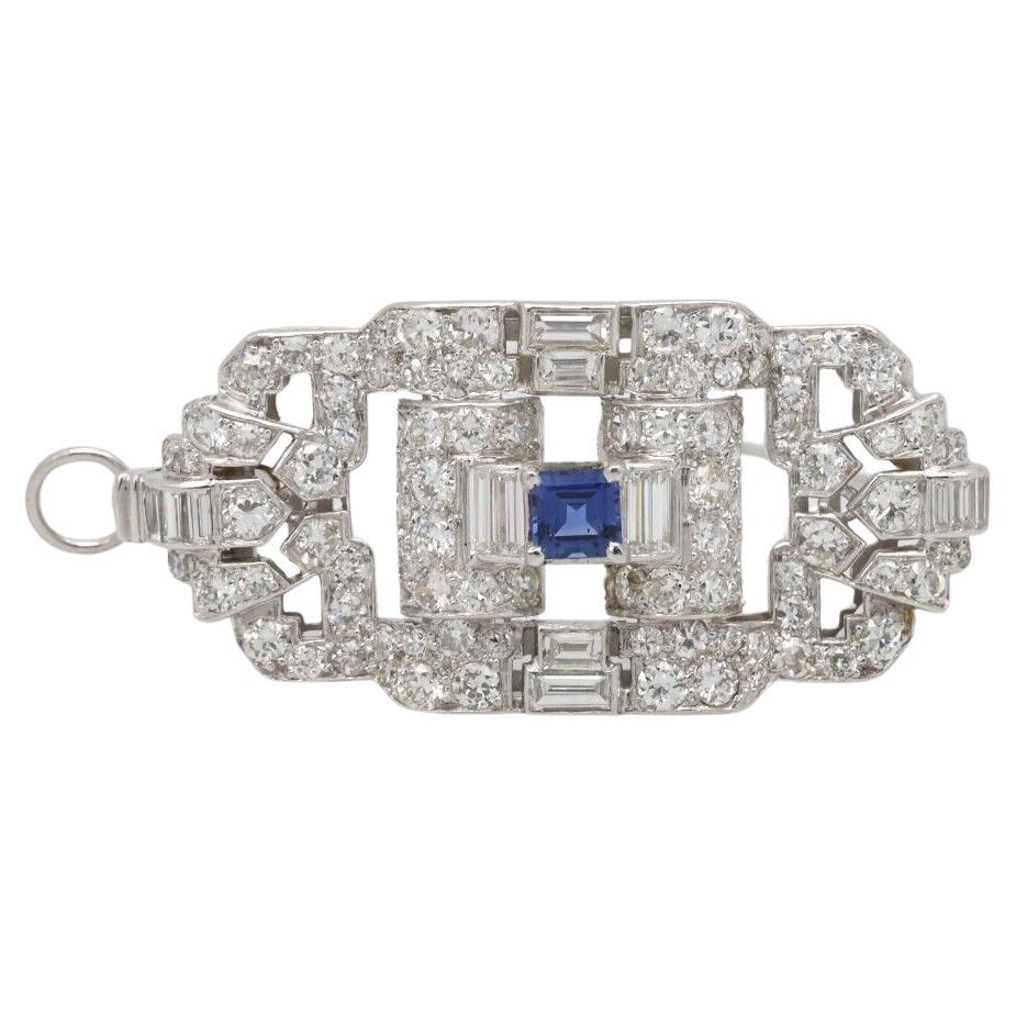 Vintage Platinum Art Deco Diamond & Sapphire Brooch/Pendant, 16.0g