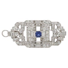 Vintage Platinum Art Deco Diamond & Sapphire Brooch/Pendant, 16.0g