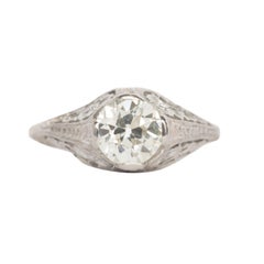 Vintage Platinum Art Deco GIA 1.12 Carat Old European Cut Diamond Filigree Ring