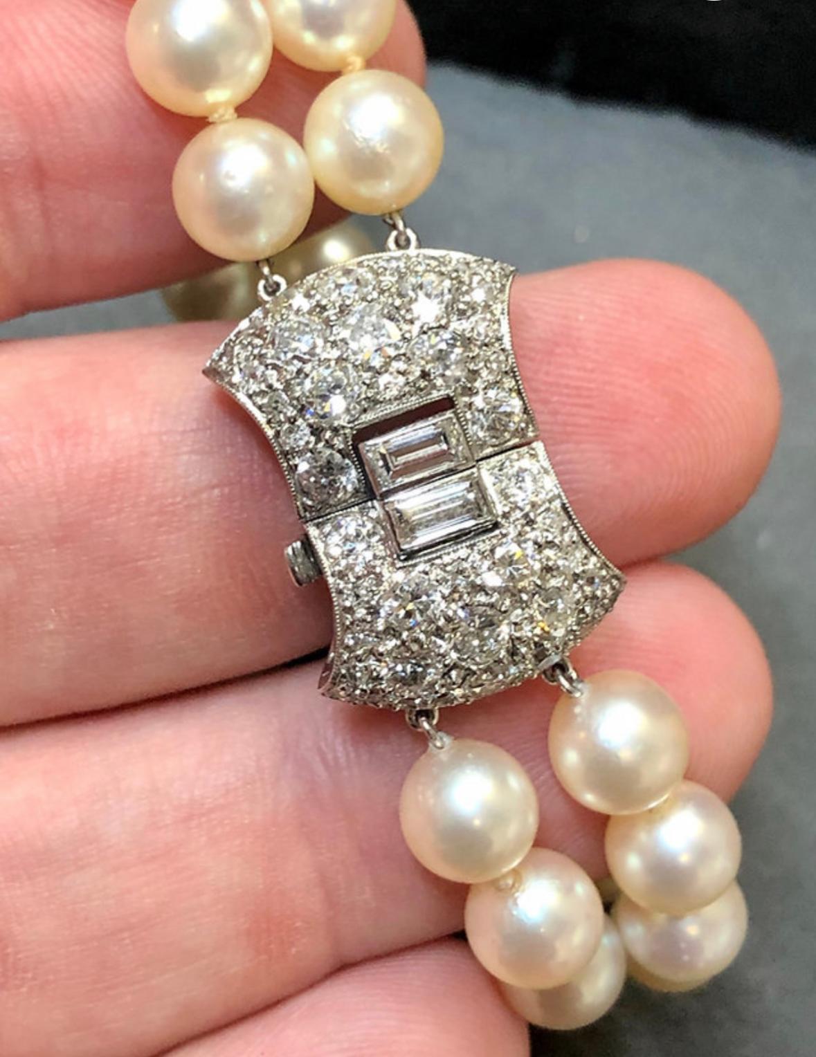 Old European Cut Vintage Platinum Art Deco Pearl Diamond Bracelet For Sale