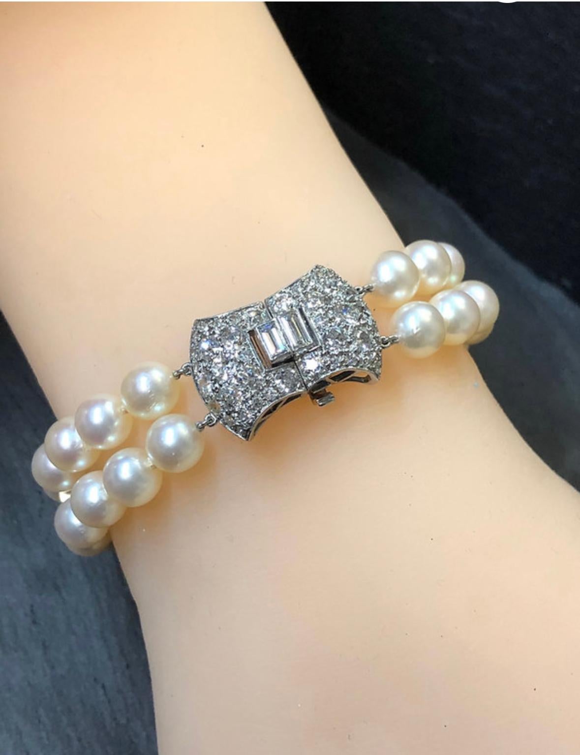 Vintage Platinum Art Deco Pearl Diamond Bracelet In Good Condition For Sale In Winter Springs, FL