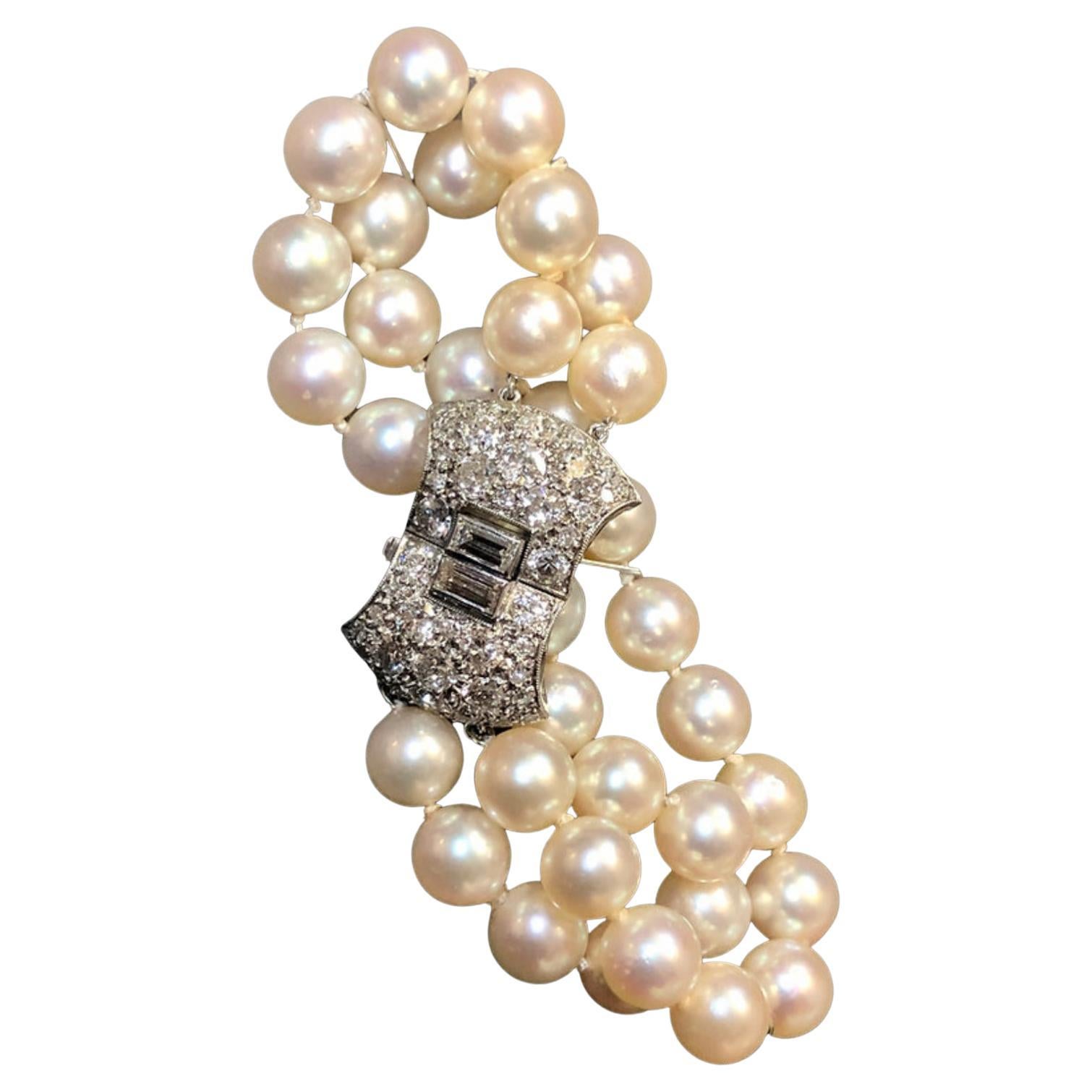 Bracelet vintage Art déco en platine avec perles et diamants