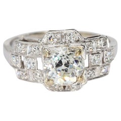 Vintage Platinum Art Deco Ring with Old European Cut Center Diamond - Size 4.5