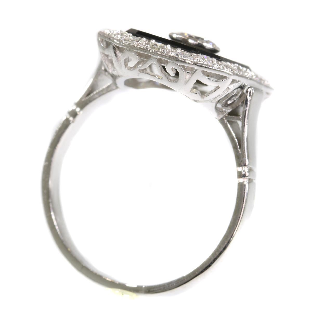 Vintage Platinum Art Deco Style Diamond and Onyx Ring from the 1950s 1