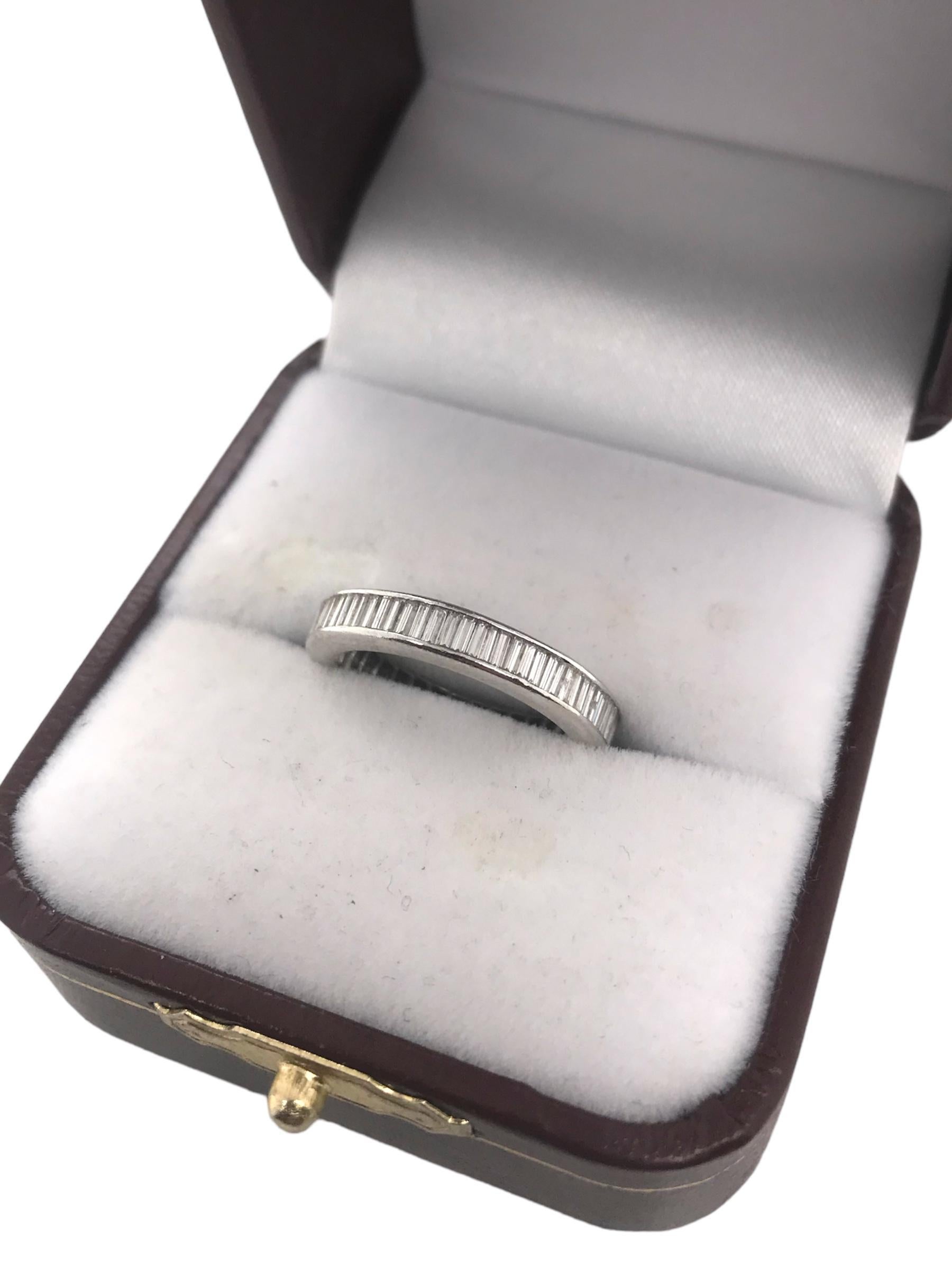 Vintage Platinum Baguette Cut Diamond Eternity Band Size 5.75 For Sale 6