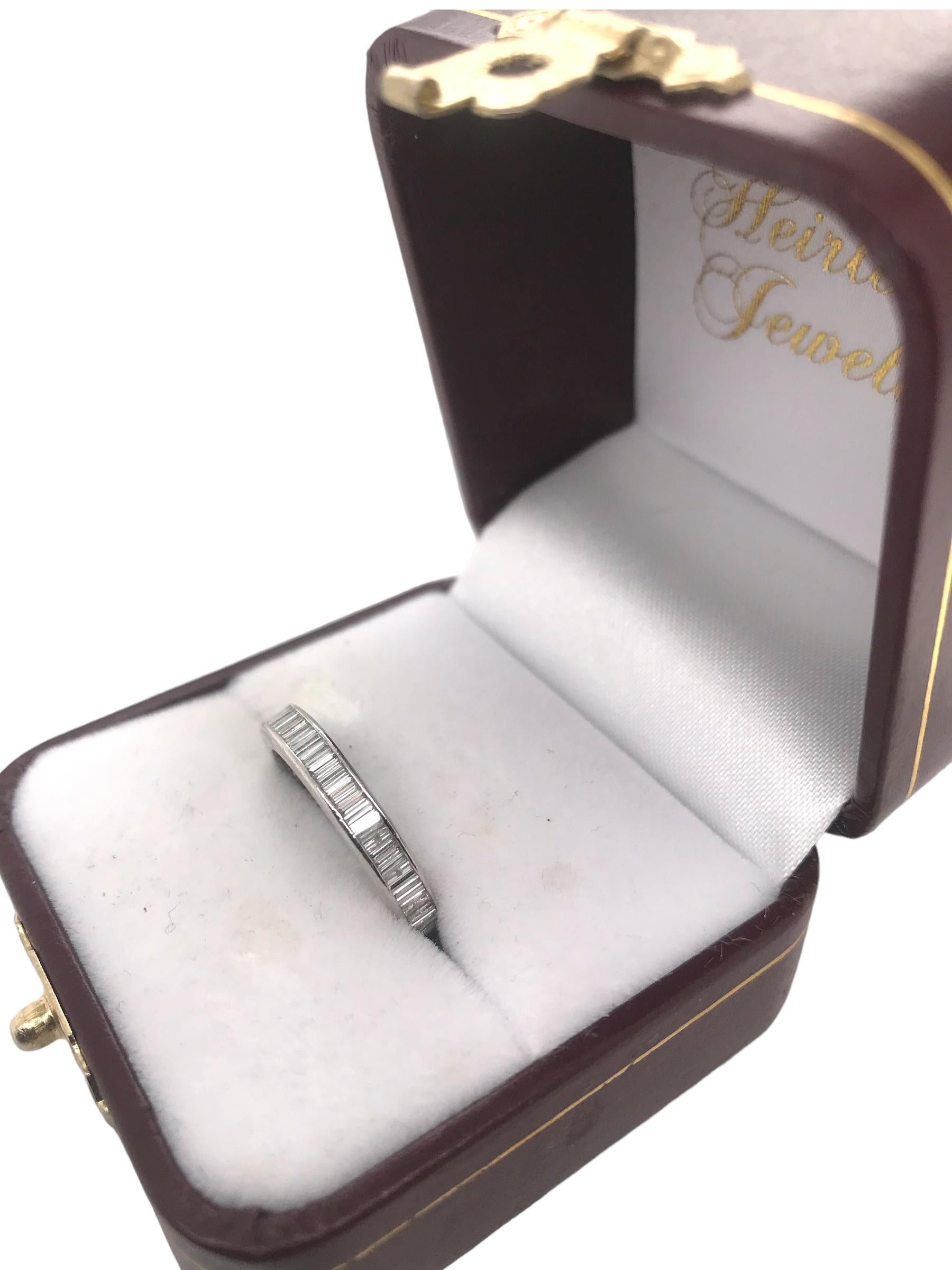 Vintage Platinum Baguette Cut Diamond Eternity Band Size 5.75 For Sale 7