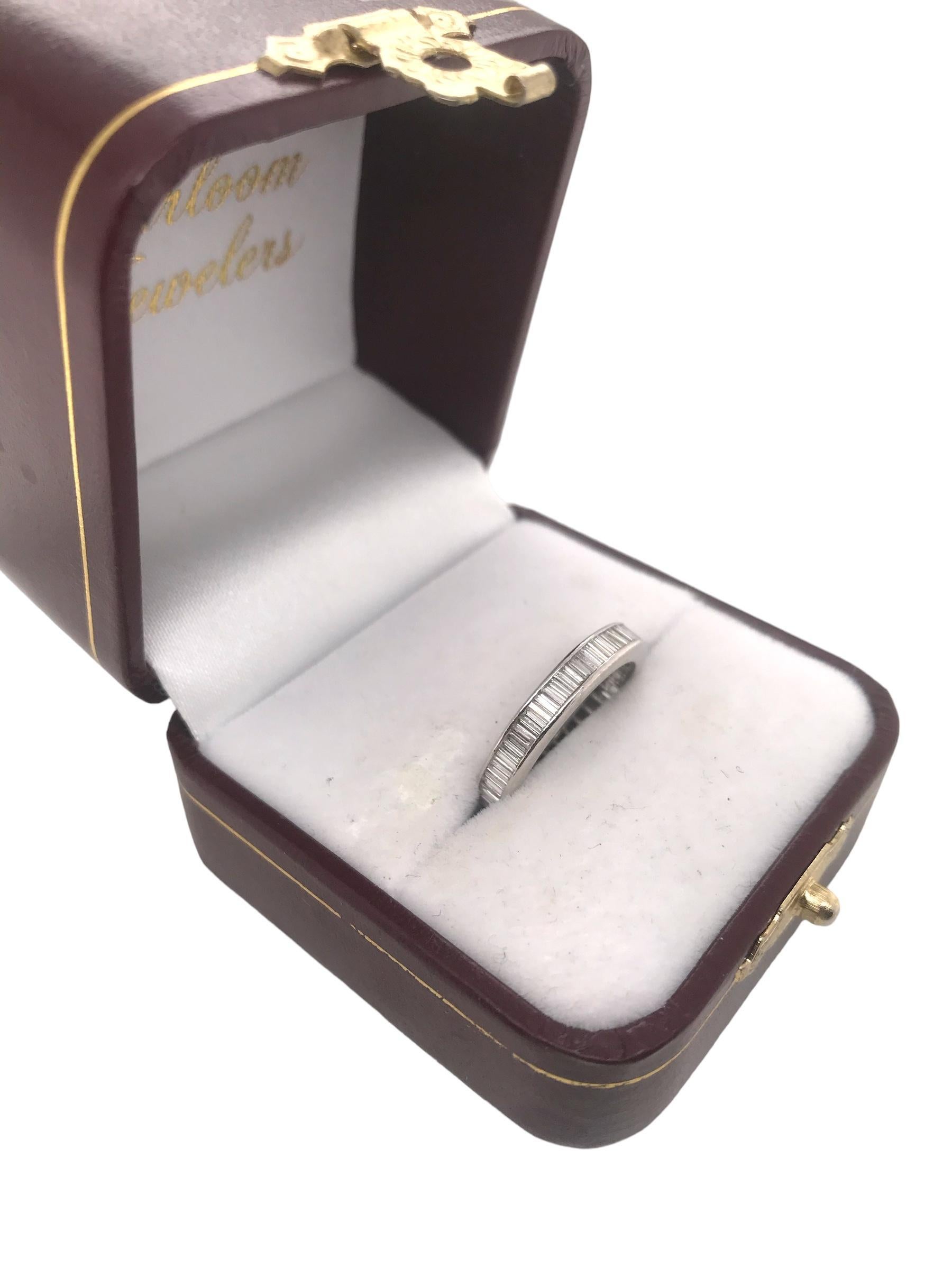 Vintage Platinum Baguette Cut Diamond Eternity Band Size 5.75 For Sale 8
