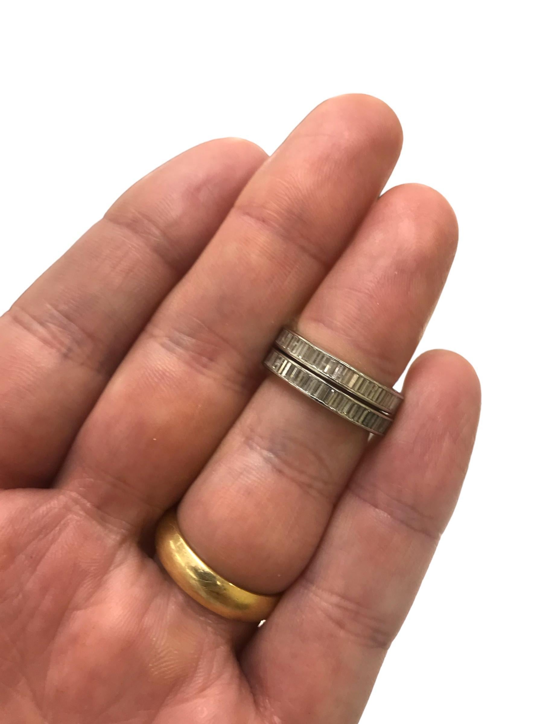 Vintage Platinum Baguette Cut Diamond Eternity Band Size 5.75 For Sale 9