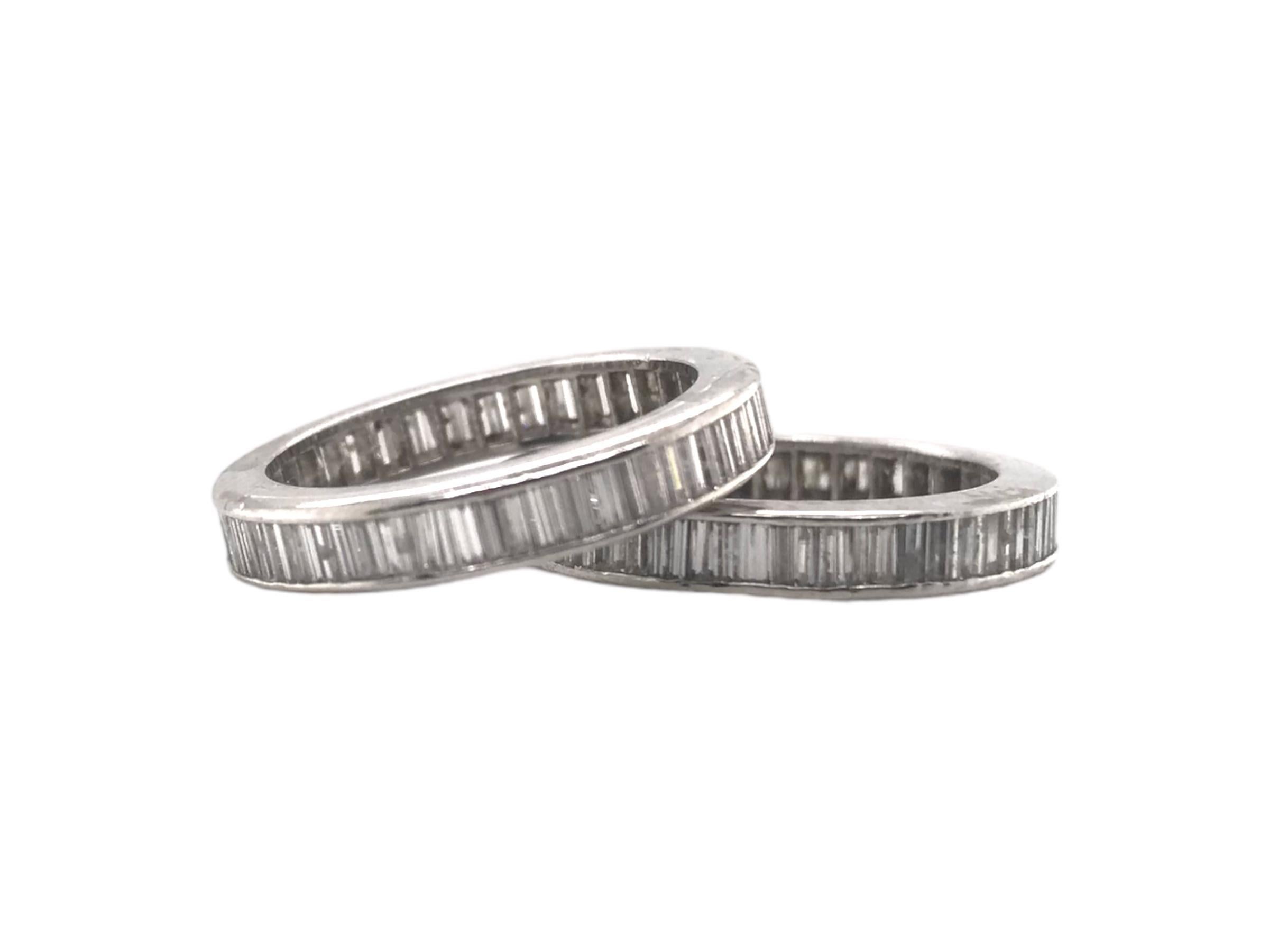 Vintage Platinum Baguette Cut Diamond Eternity Band Size 5.75 In Good Condition For Sale In Montgomery, AL