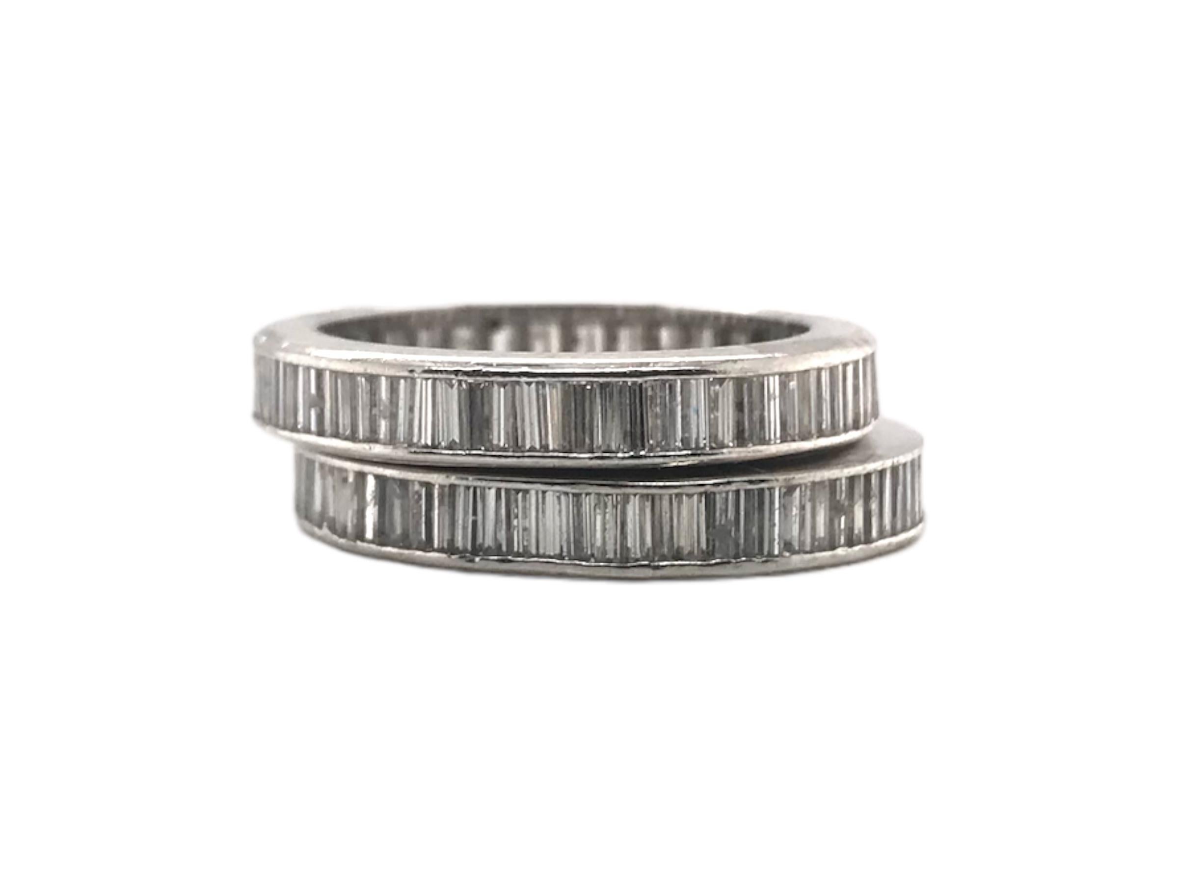 Women's Vintage Platinum Baguette Cut Diamond Eternity Band Size 5.75 For Sale