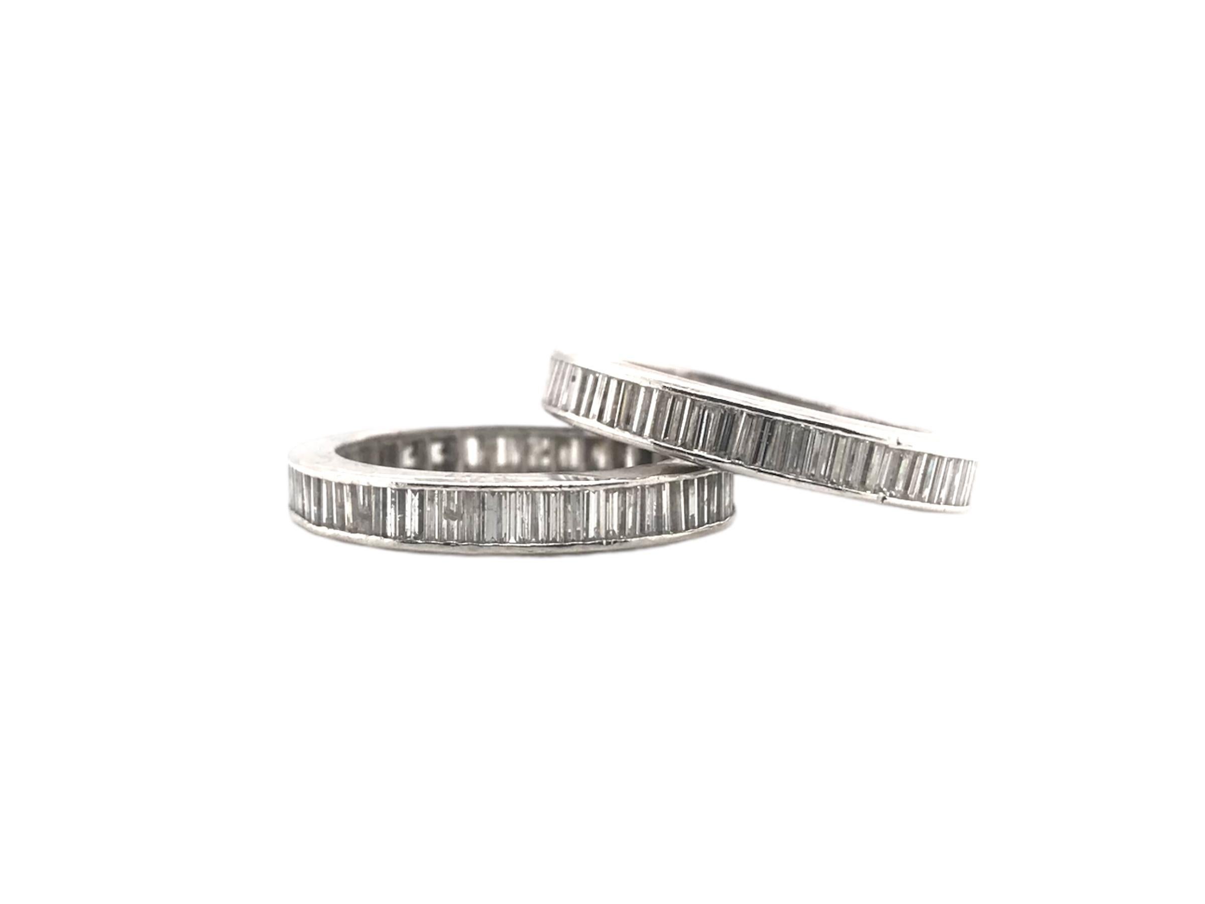Vintage Platinum Baguette Cut Diamond Eternity Band Size 5.75 For Sale 2