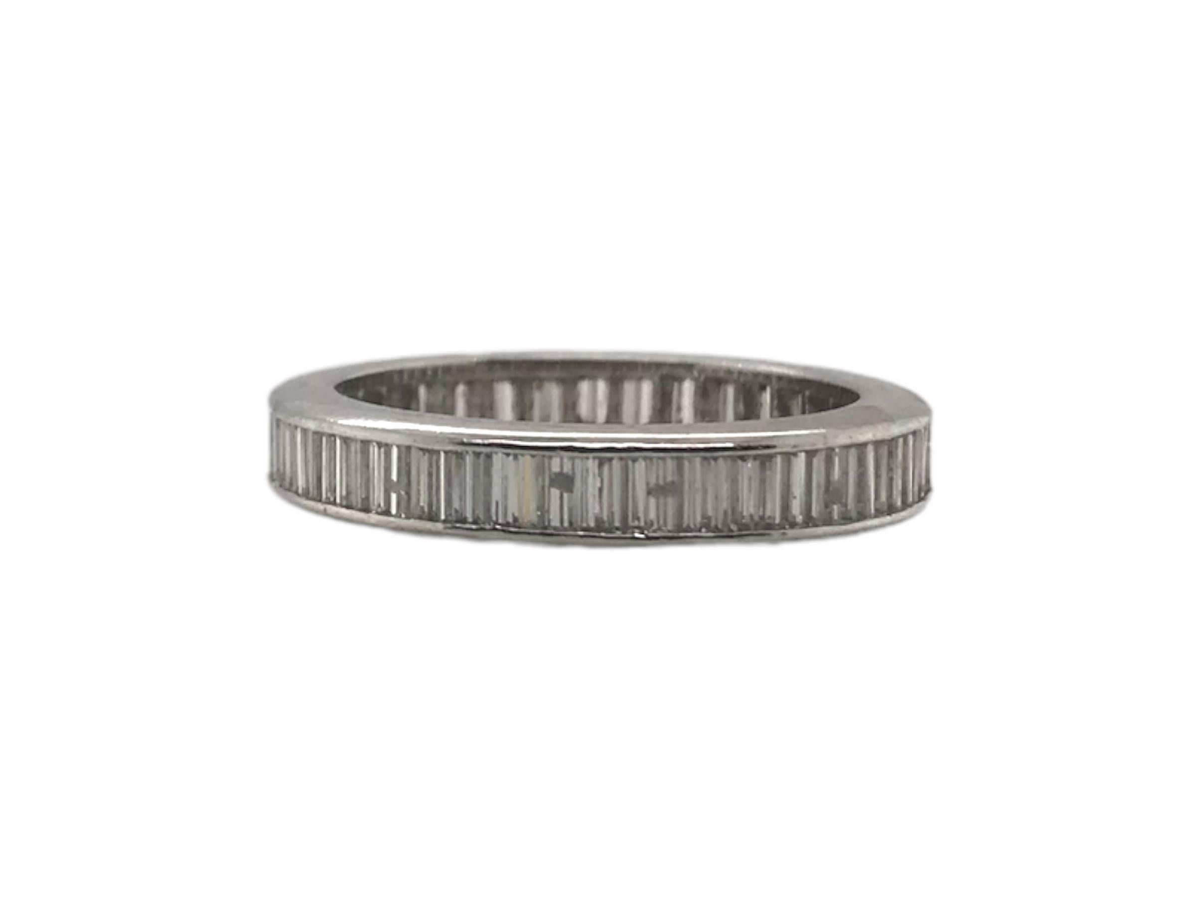 Vintage Platinum Baguette Cut Diamond Eternity Band Size 5.75 For Sale 3