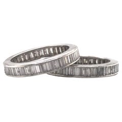 Anillo de eternidad vintage de platino con diamantes talla baguette talla 5.75