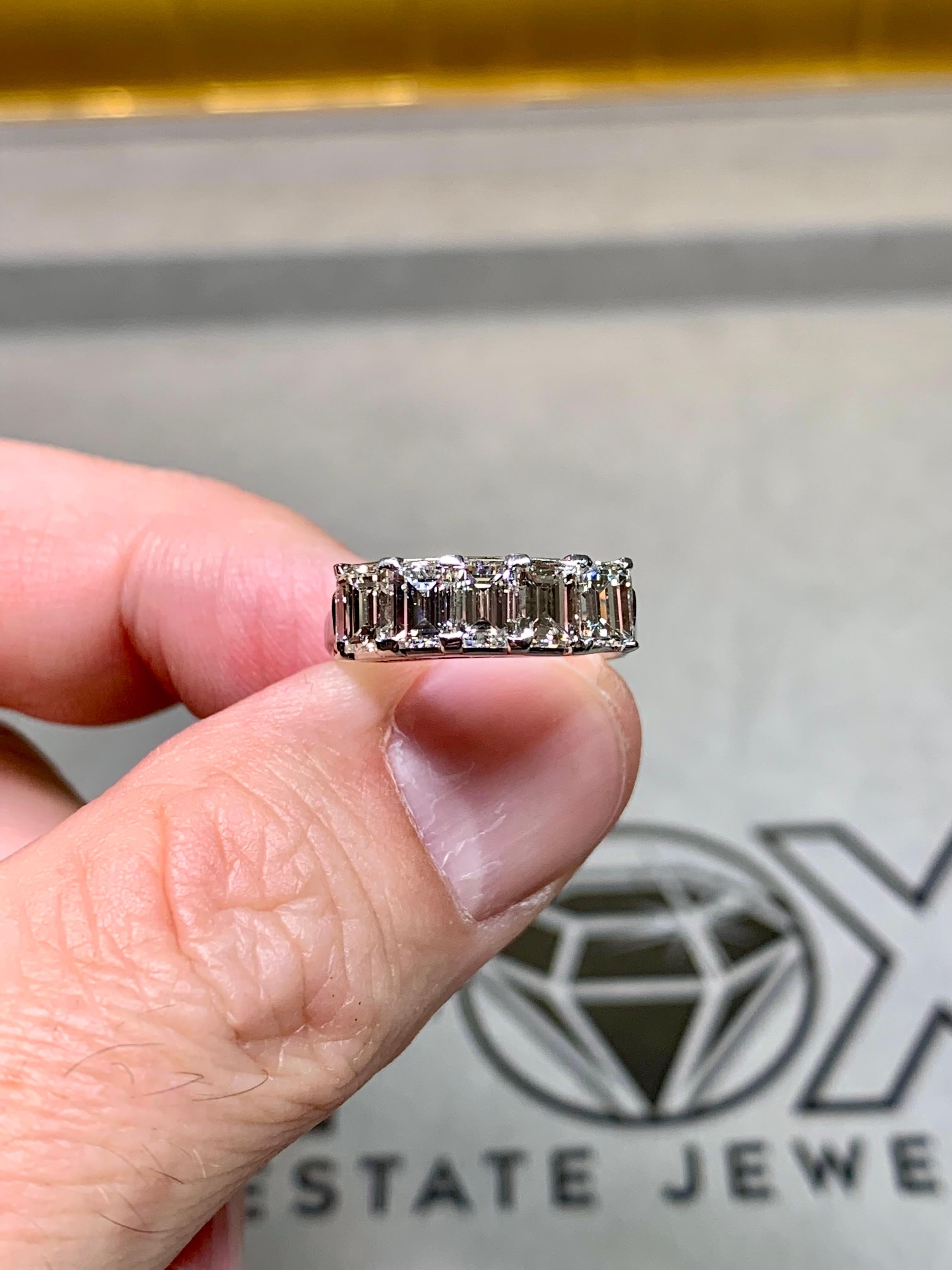 Anello vintage in platino con diamante a baguette e 5 pietre traforate 2ctw G Vs In condizioni ottime in vendita a Winter Springs, FL