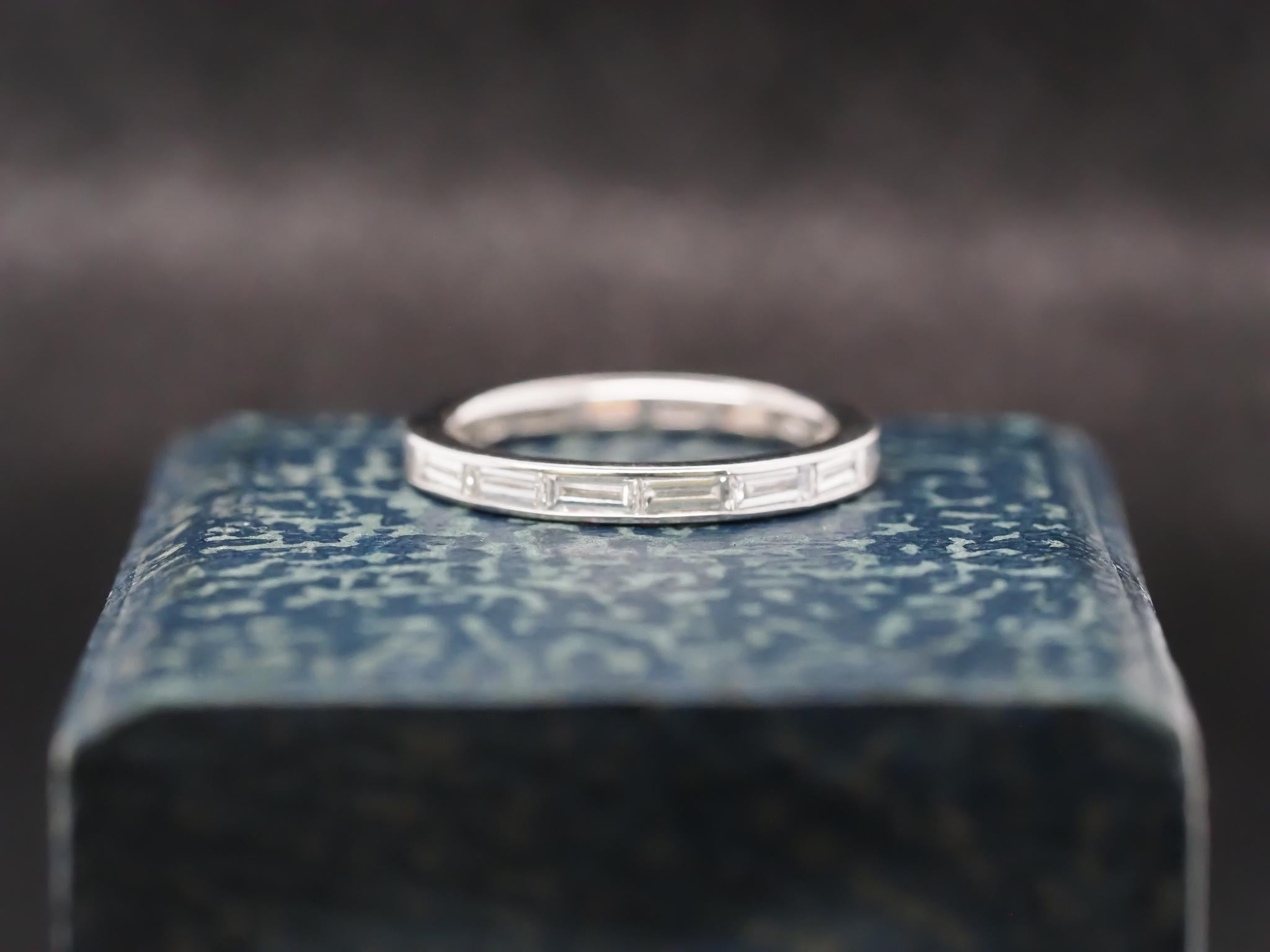 Baguette Cut Vintage Platinum Baguette Diamond Band Size 6.25 For Sale