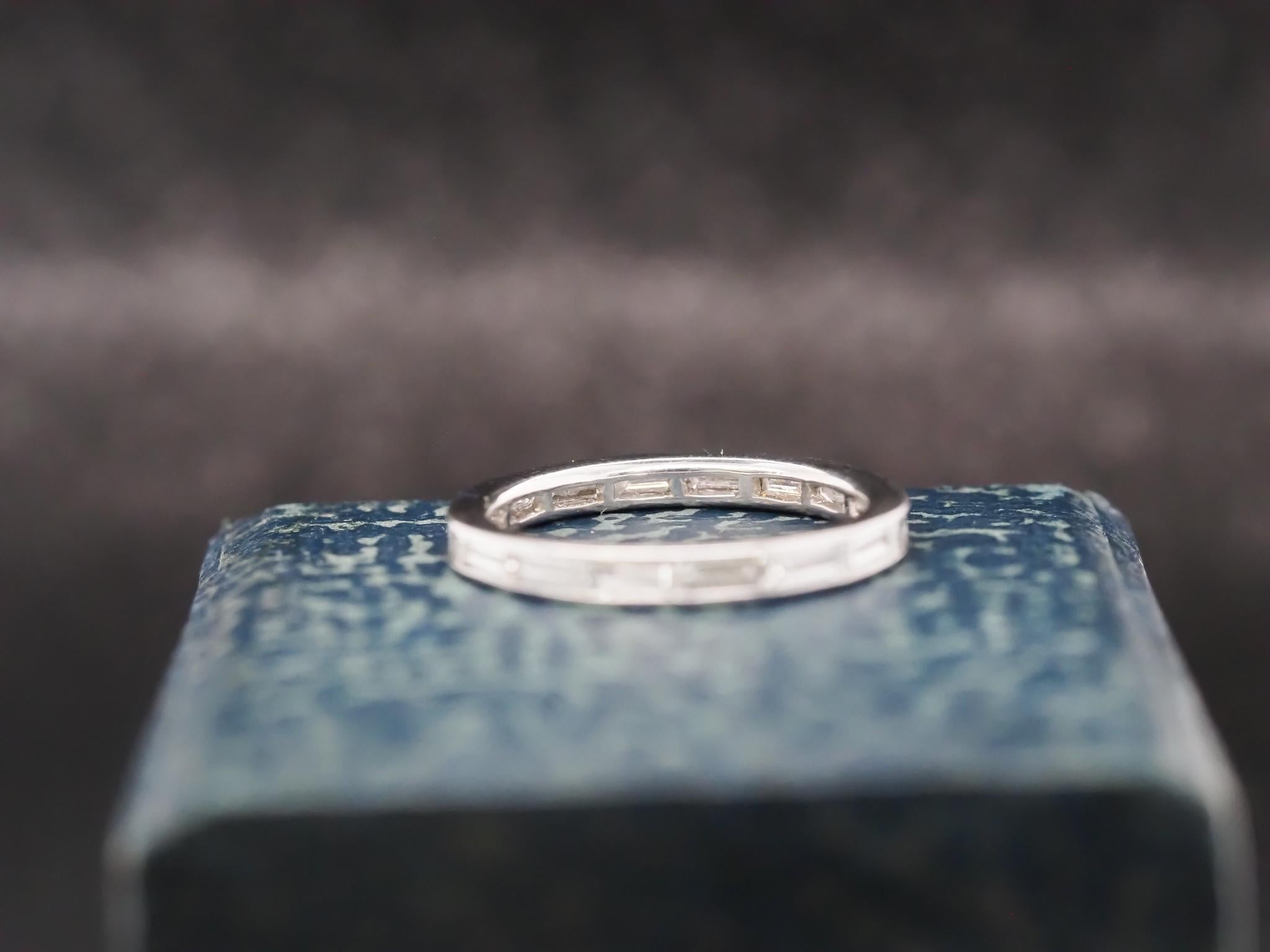 Women's Vintage Platinum Baguette Diamond Band Size 6.25 For Sale