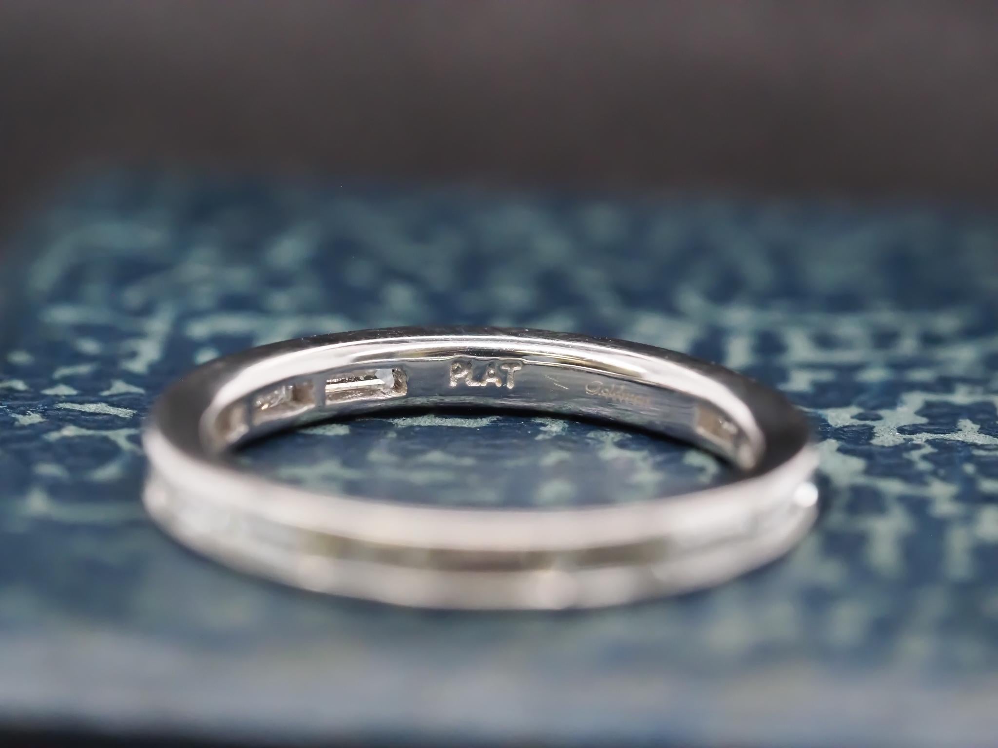 Vintage Platinum Baguette Diamond Band Size 6.25 For Sale 1