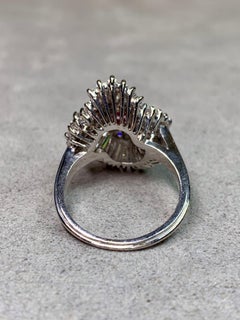 Vintage Platinum Baguette Diamond Vivid Ruby Spiral Ballerina Cocktail Ring
