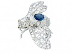 Vintage Platinum Bee Brooch Pin with Sapphire and Diamonds