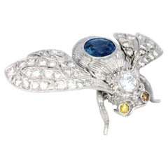 Vintage Platinum Bee Brooch Pin with Sapphire and Diamonds