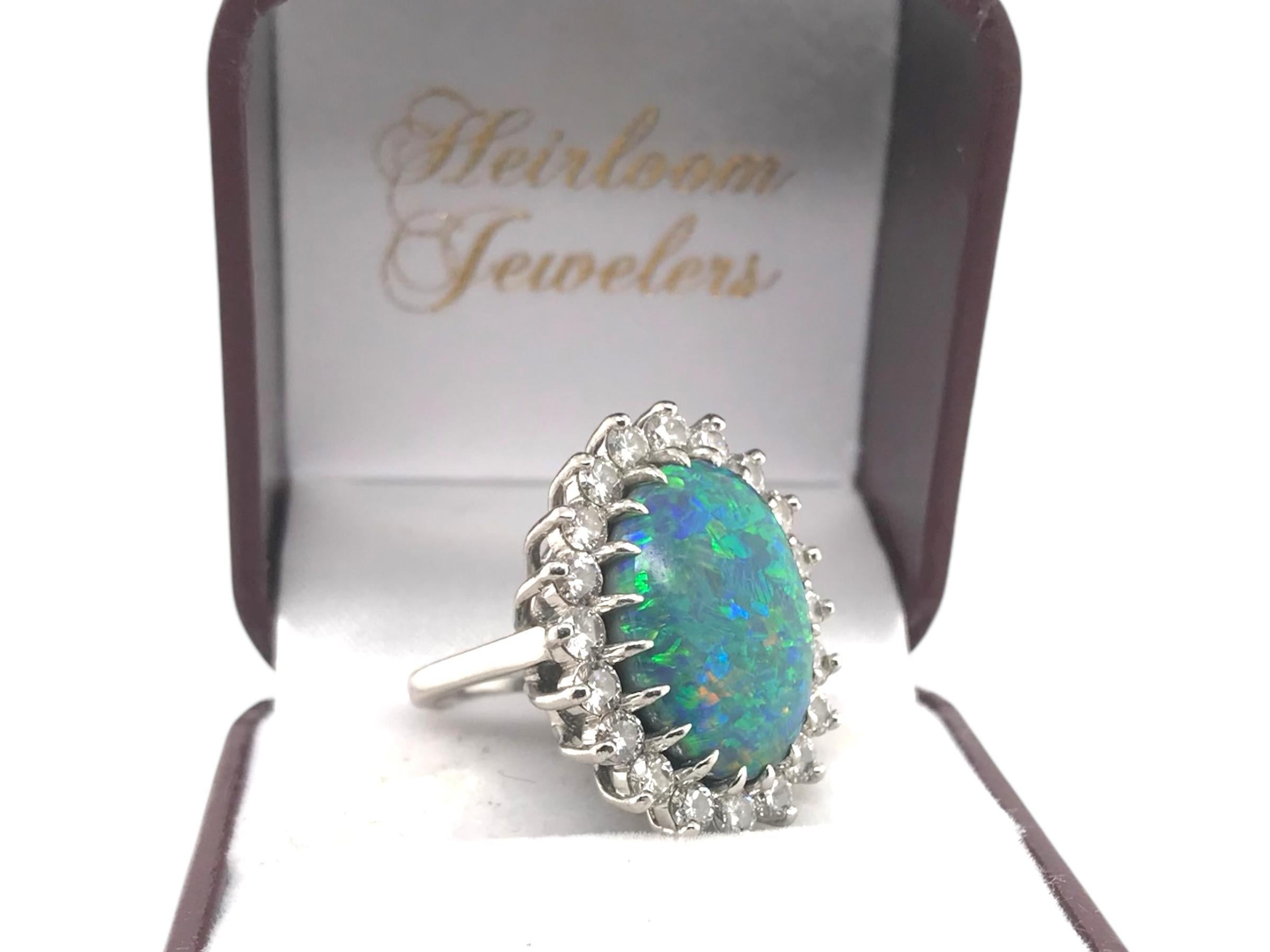 Vintage Platinum Black Opal & Diamond Ring For Sale 4