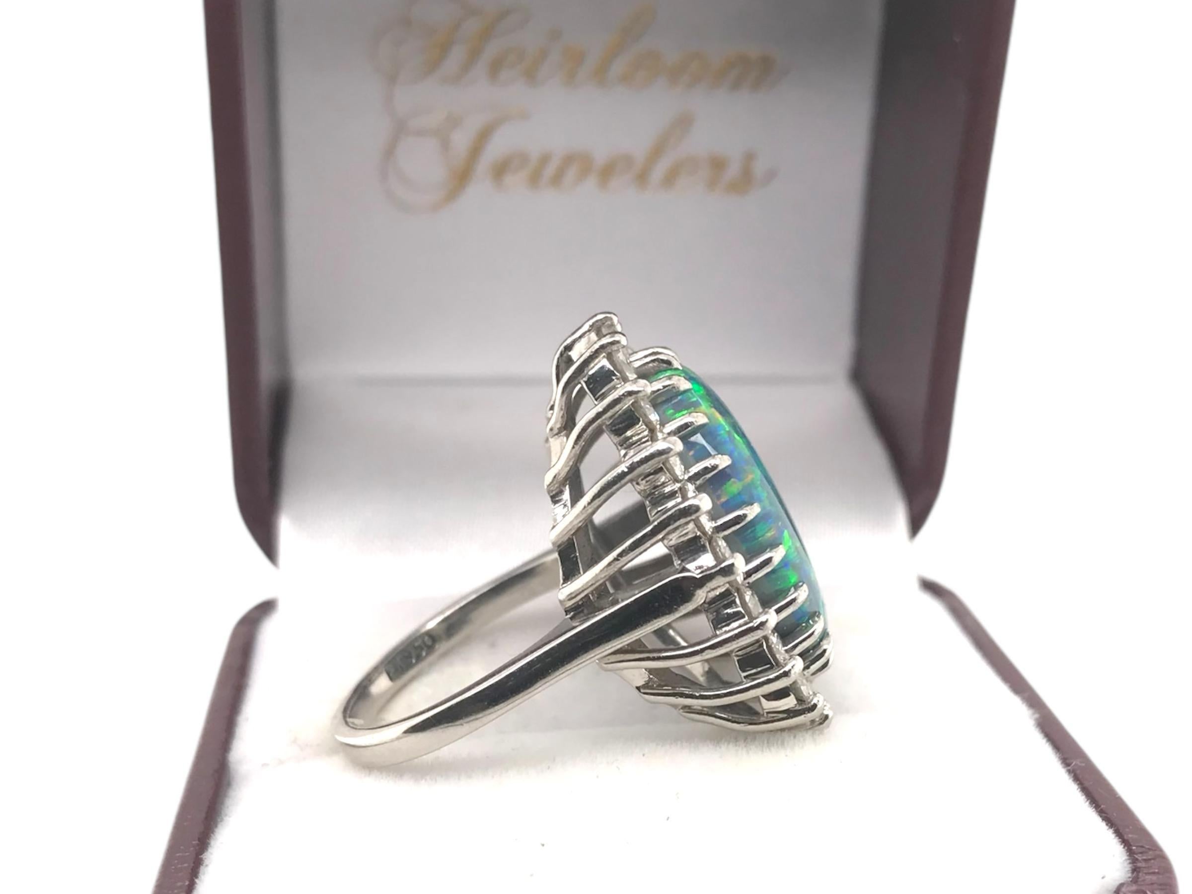 Vintage Platinum Black Opal & Diamond Ring For Sale 5