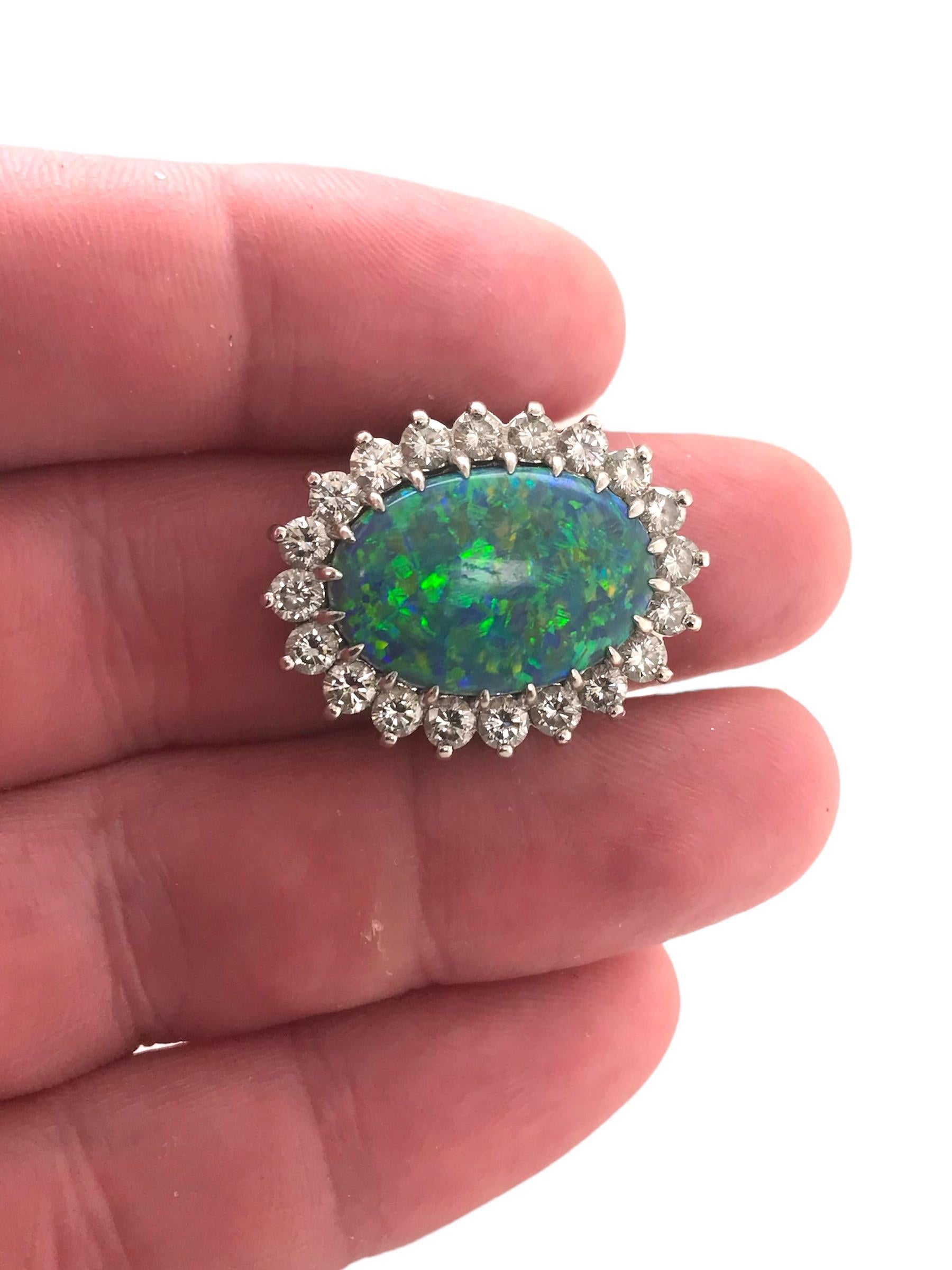 Vintage Platinum Black Opal & Diamond Ring For Sale 6
