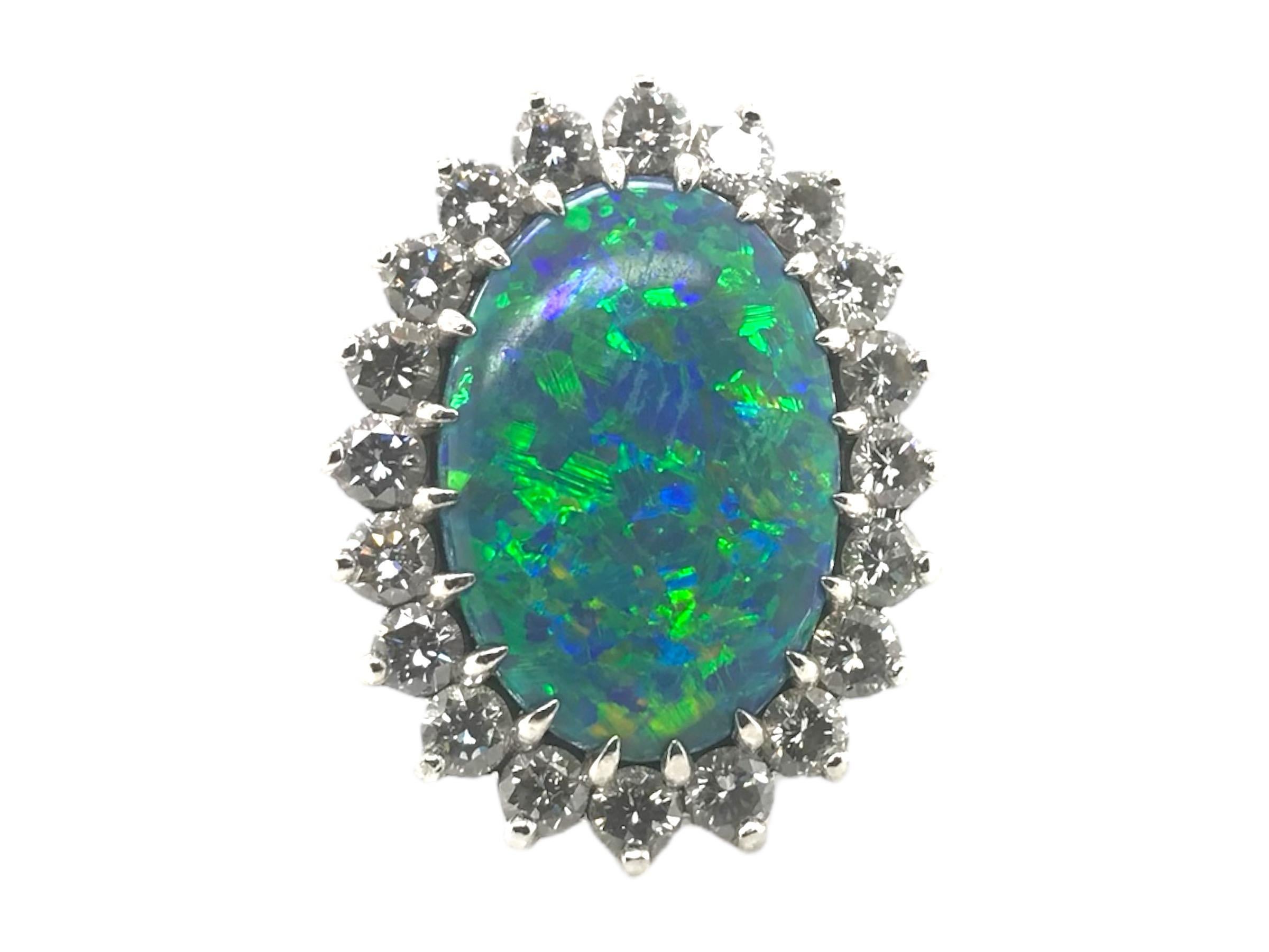 Cabochon Vintage Platinum Black Opal & Diamond Ring For Sale