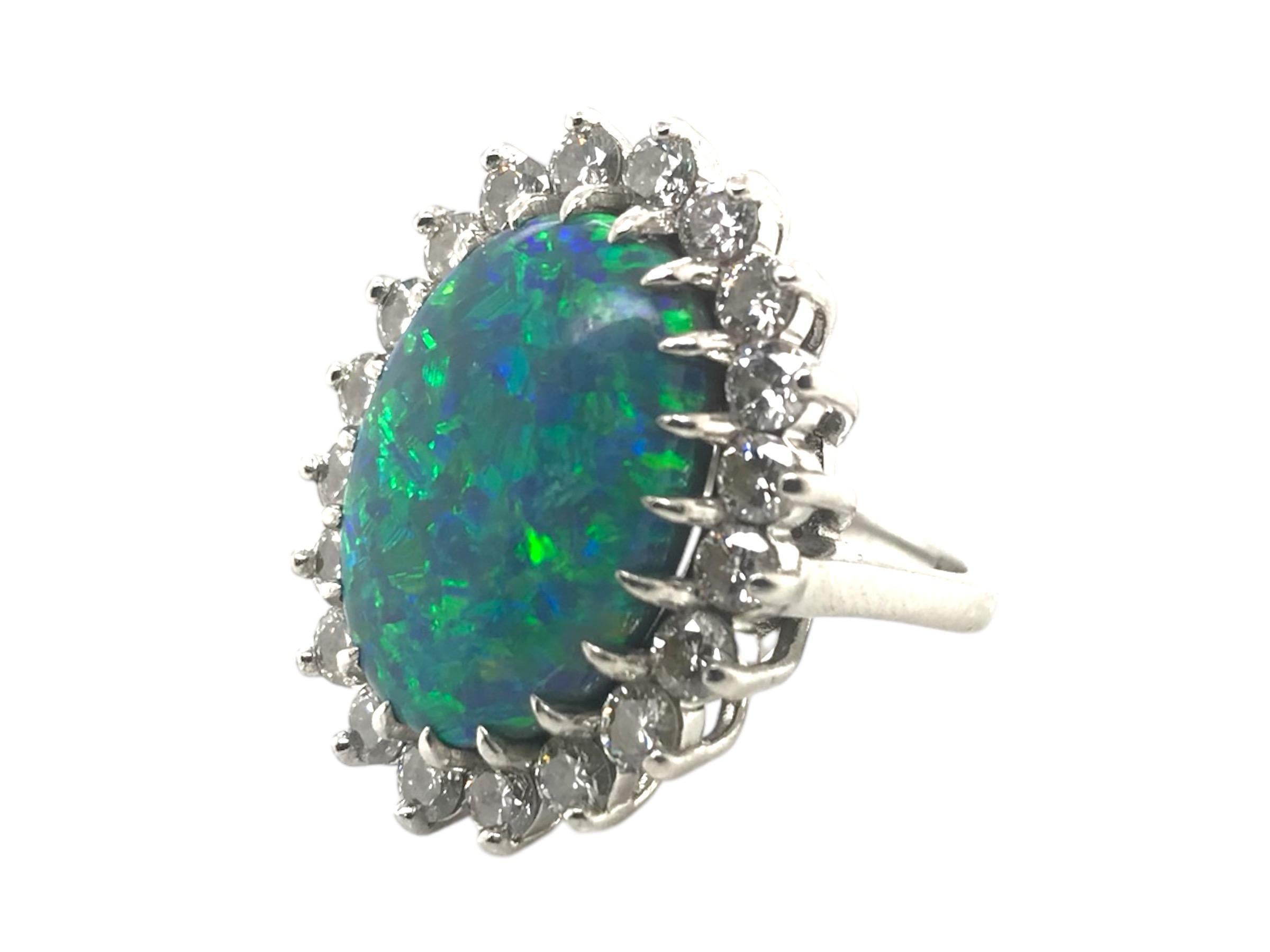 Vintage Platinum Black Opal & Diamond Ring In Excellent Condition For Sale In Montgomery, AL