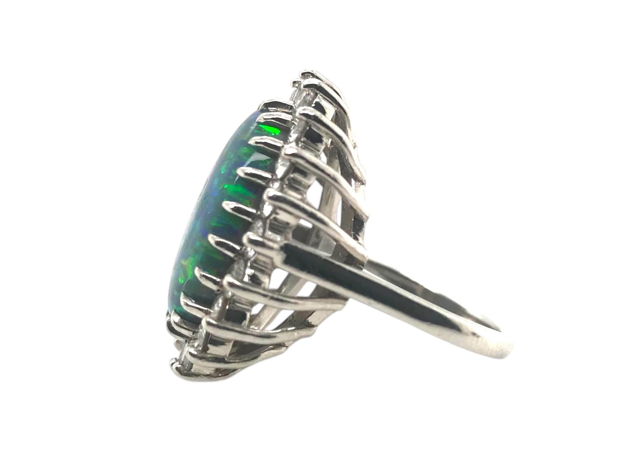 Women's Vintage Platinum Black Opal & Diamond Ring For Sale