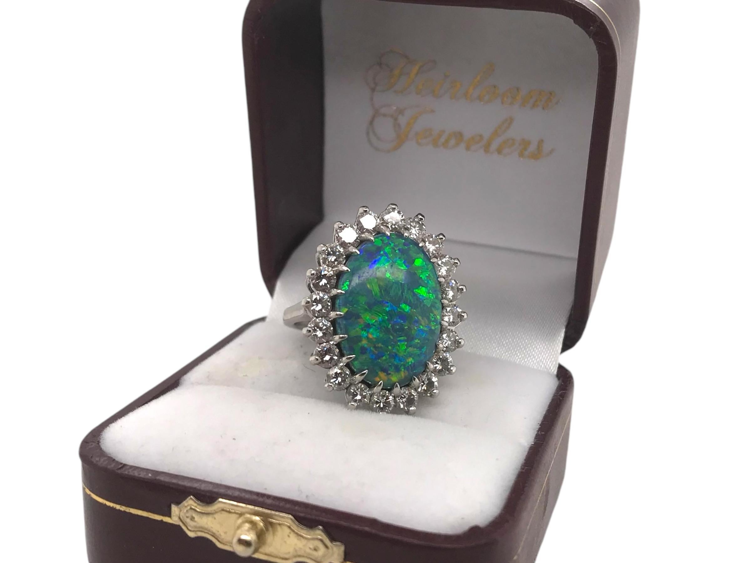 Vintage Platinum Black Opal & Diamond Ring For Sale 3