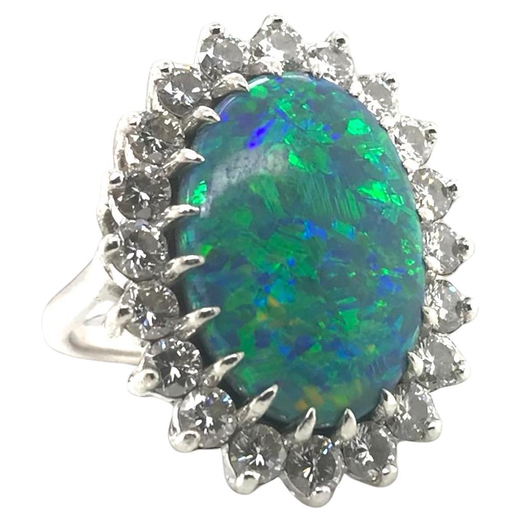 Vintage Platinum Black Opal & Diamond Ring