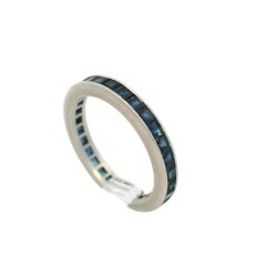 Vintage Platinum Blue Sapphire 3.1mm Wide Stackable Infinity Eternity Band Ring