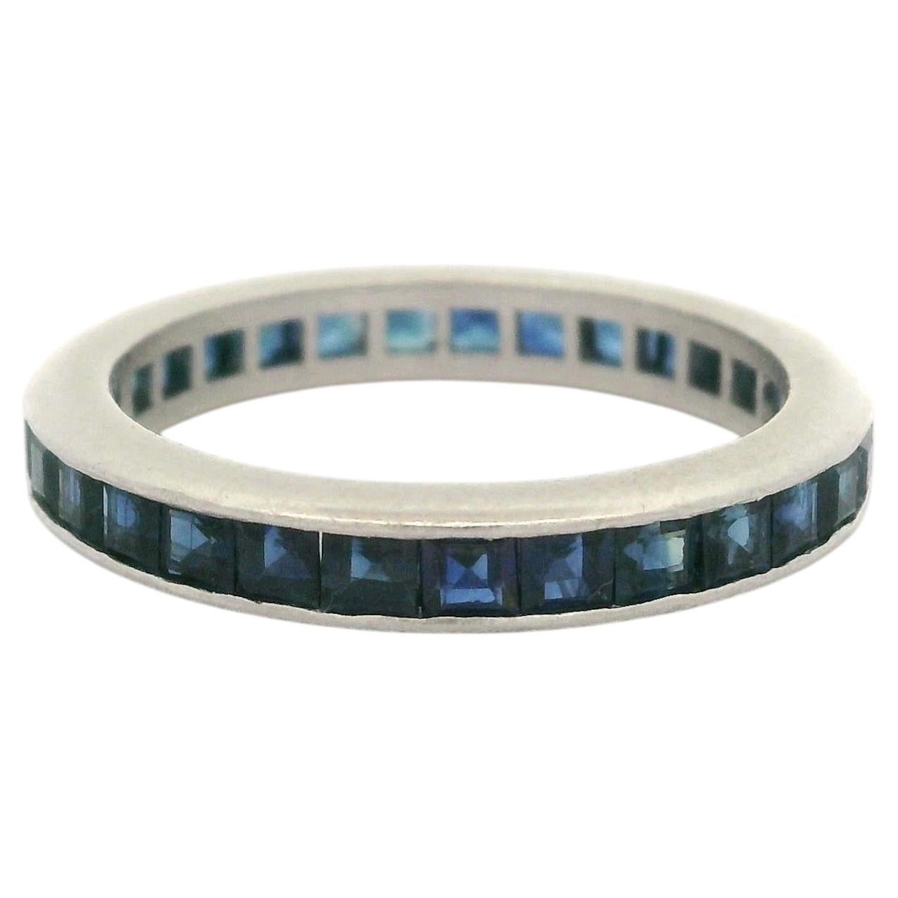 Vintage Platin Blauer Saphir 3,1mm breit stapelbar Unendlichkeit Band Ring Eternity